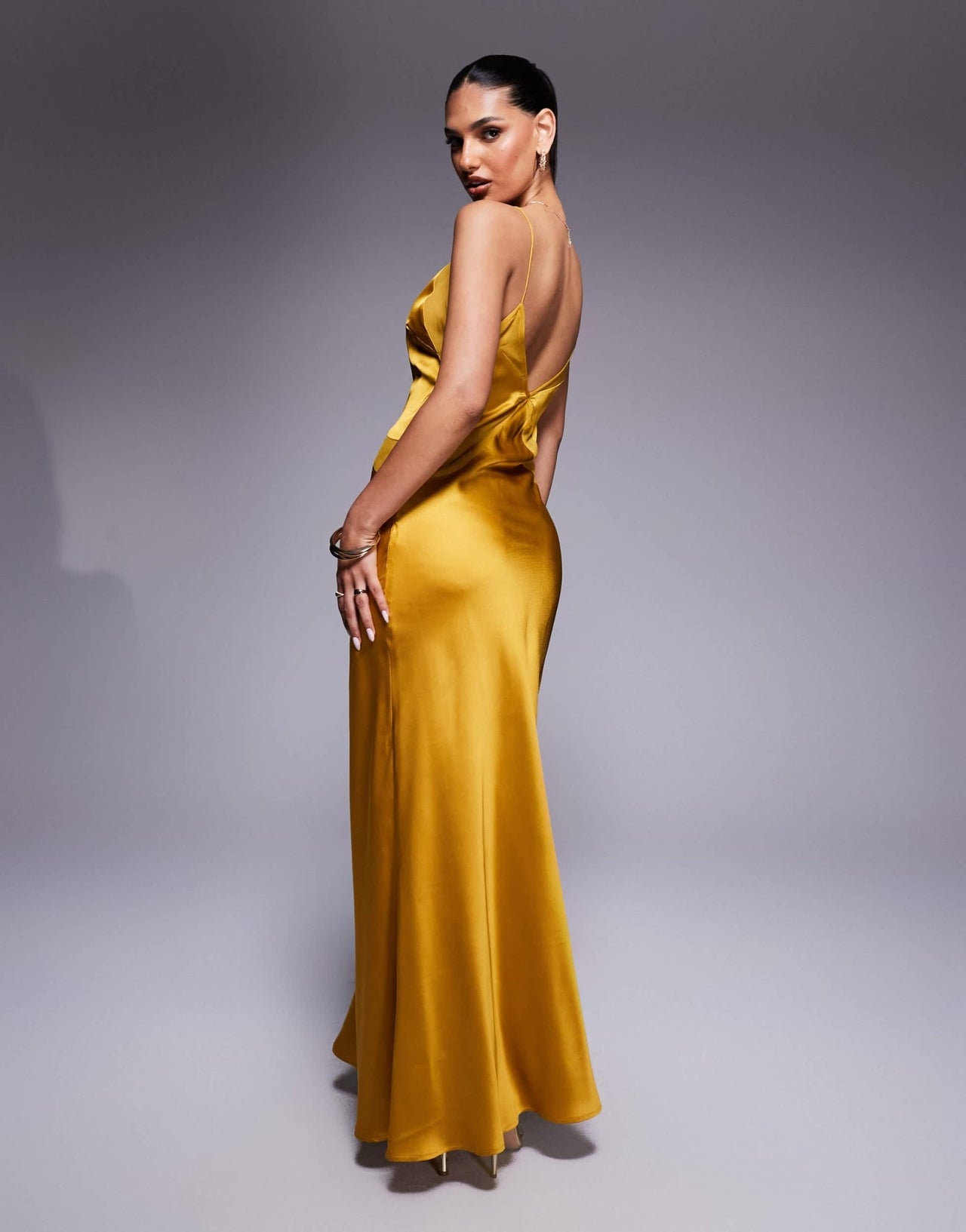 ASOS DESIGN satin chiffon mix square high neck maxi dress in gold - ASOS Sample Sale