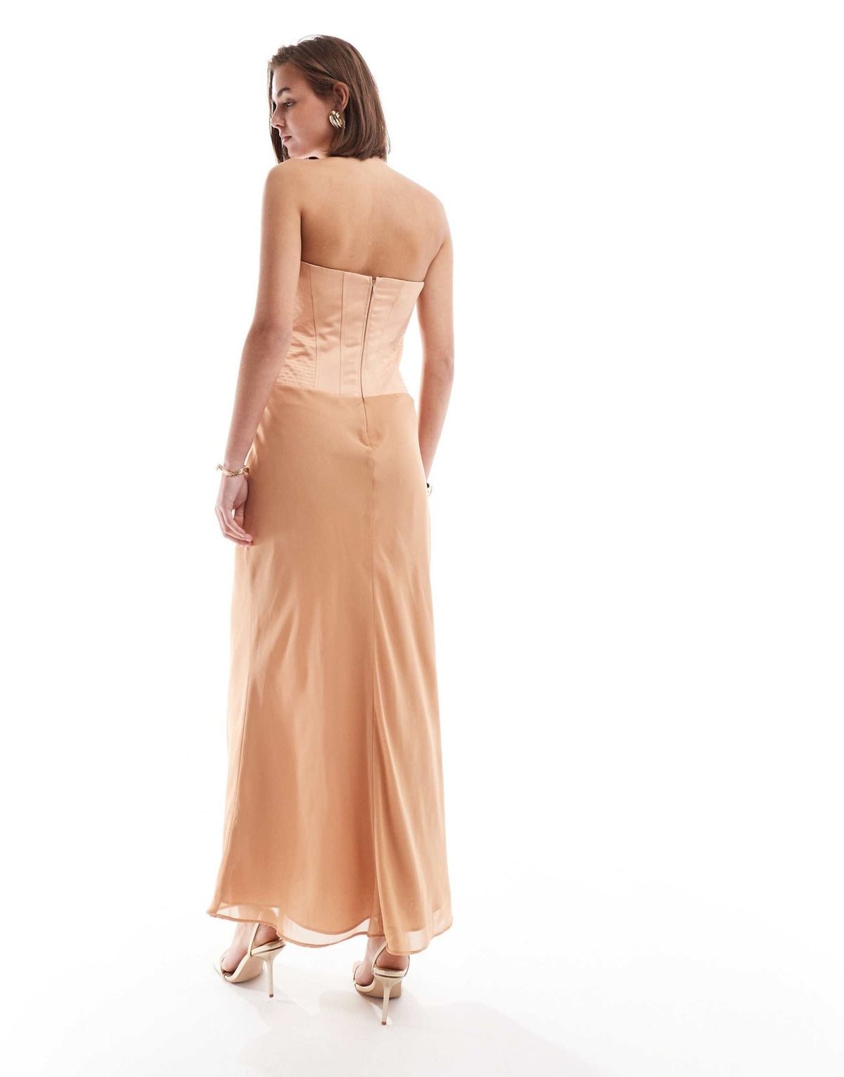ASOS DESIGN satin corset chiffon skirt maxi dress in camel - ASOS Sample Sale