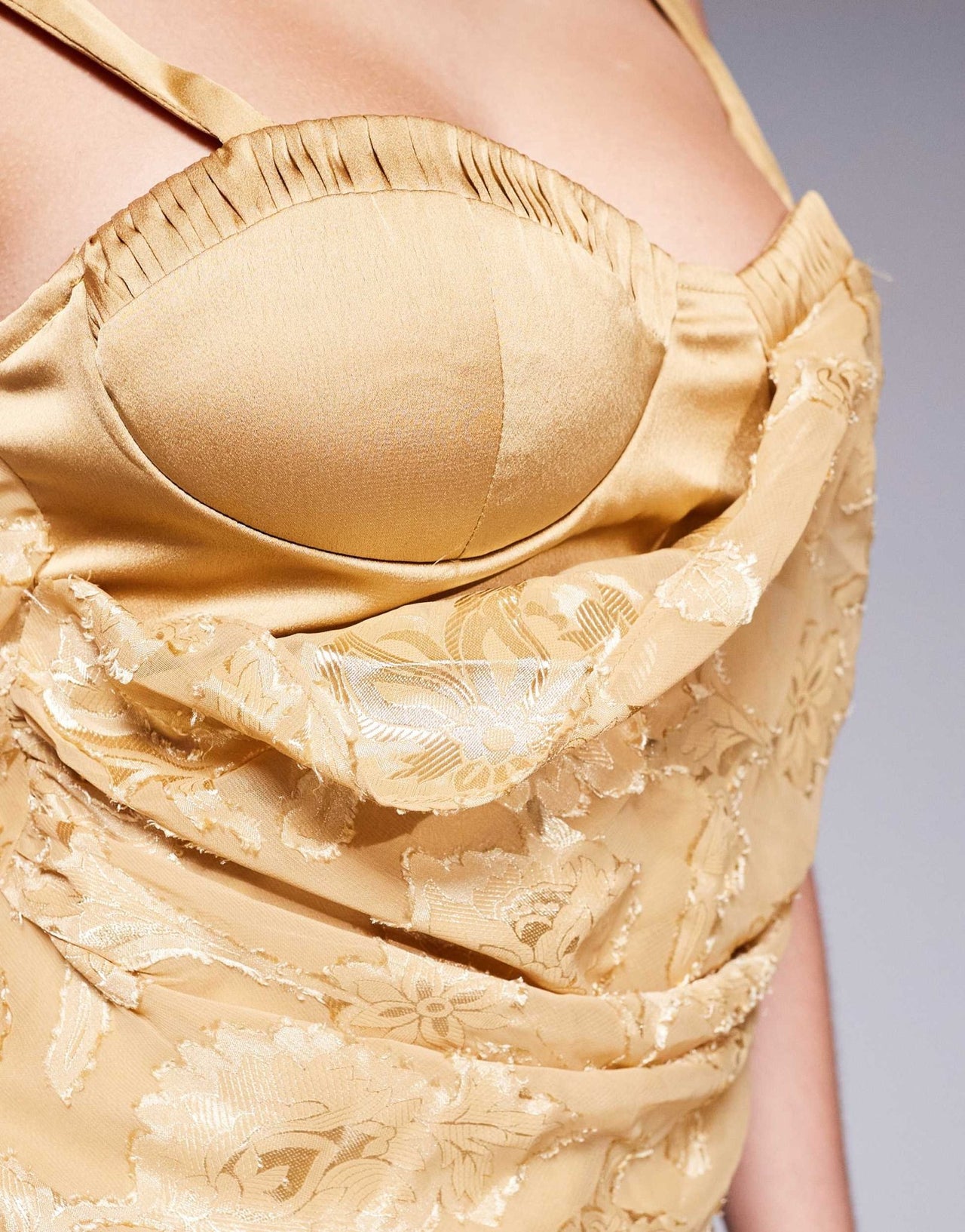 ASOS DESIGN satin corset detail draped bias maxi dress in floral burnout in gold - ASOS Sample Sale