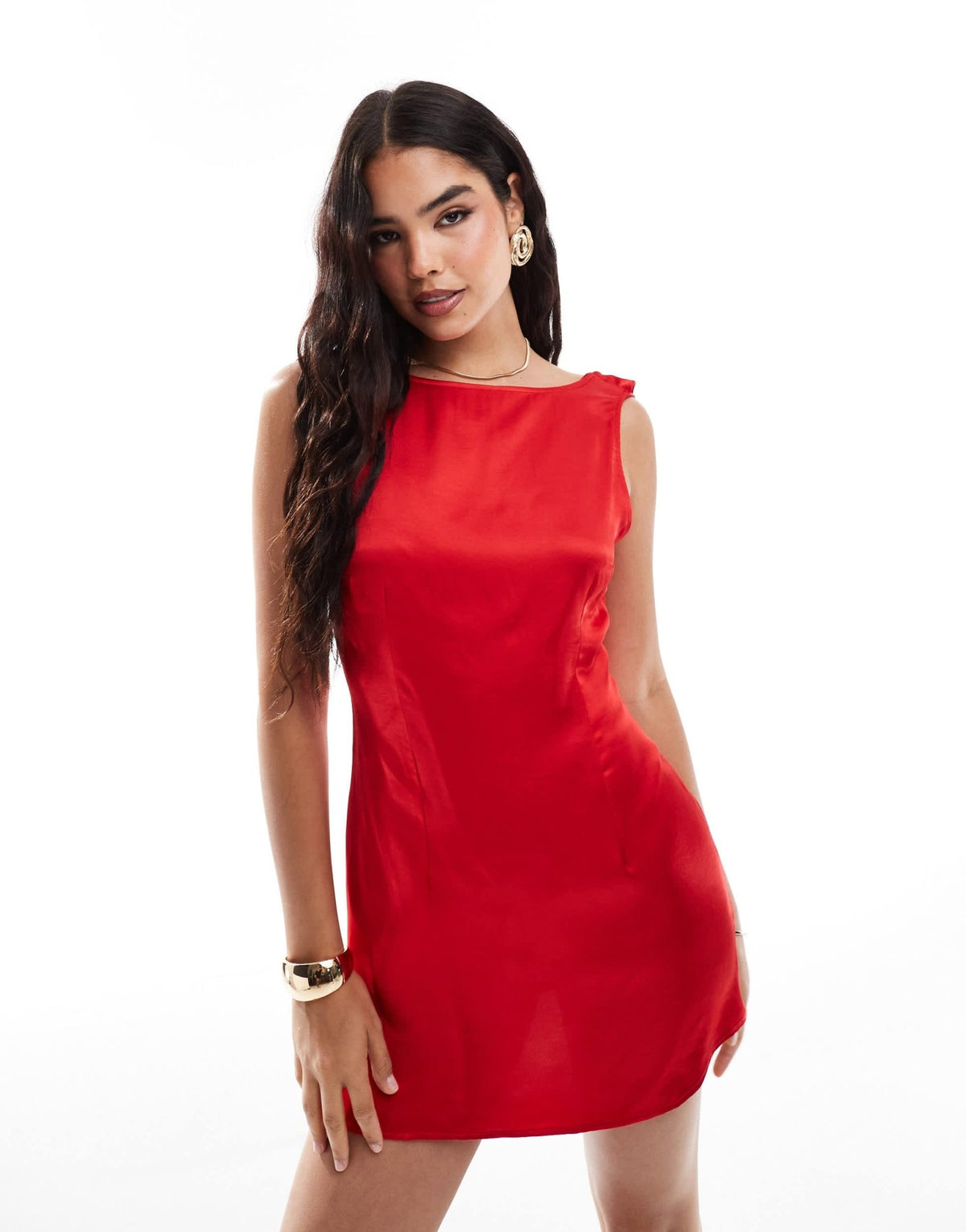 ASOS DESIGN satin cowl back mini dress in red - ASOS Sample Sale