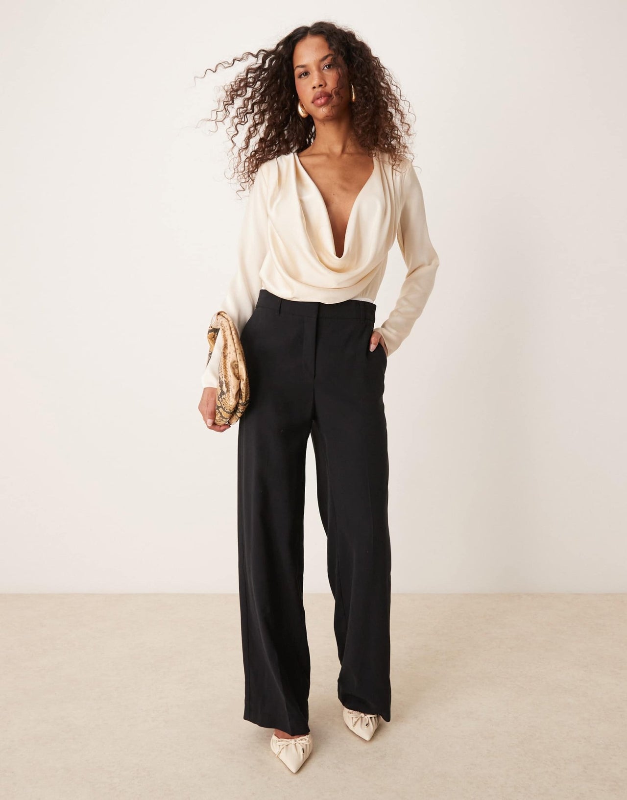 ASOS DESIGN satin cowl bodysuit in oyster - ASOS Sample Sale