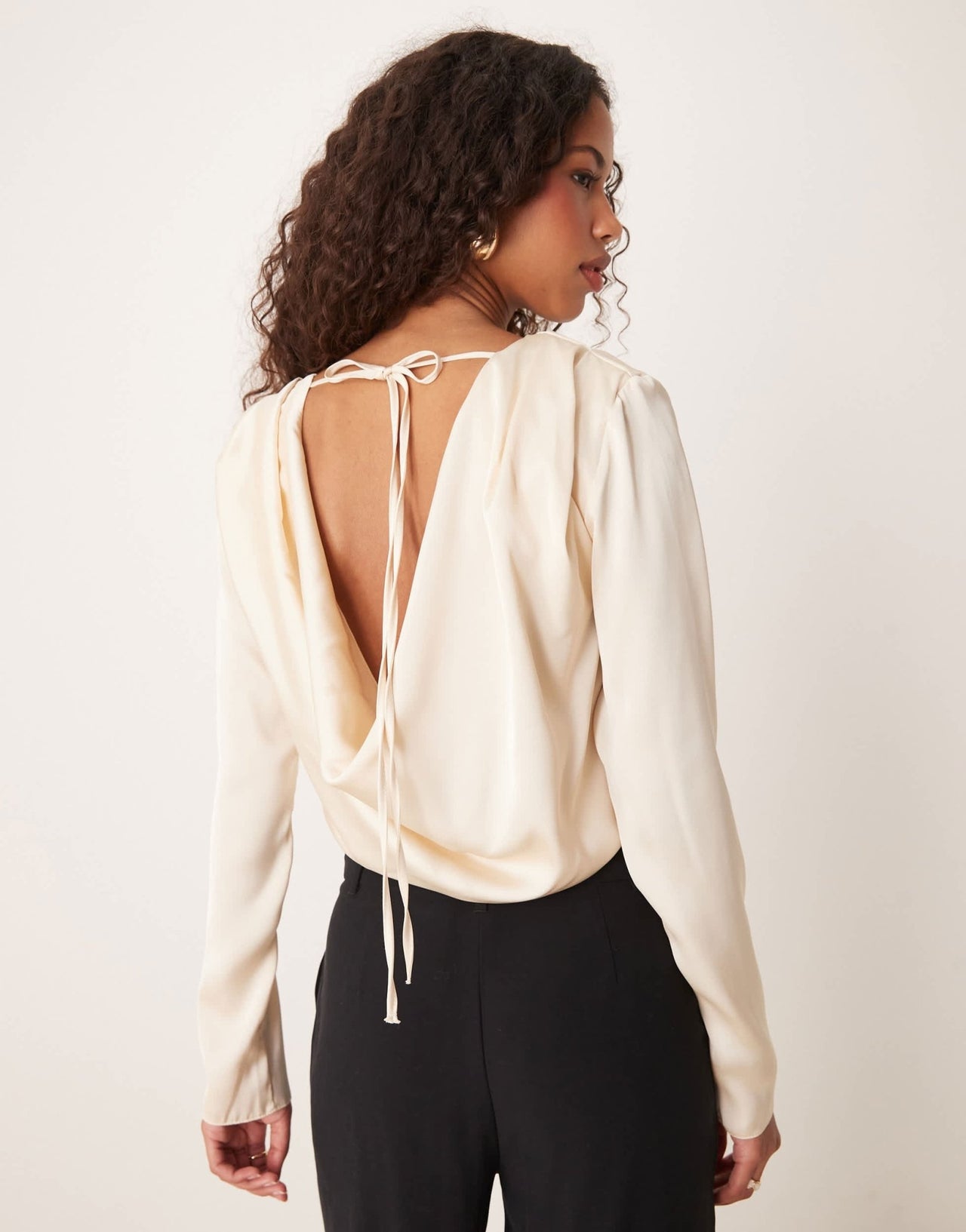 ASOS DESIGN satin cowl bodysuit in oyster - ASOS Sample Sale