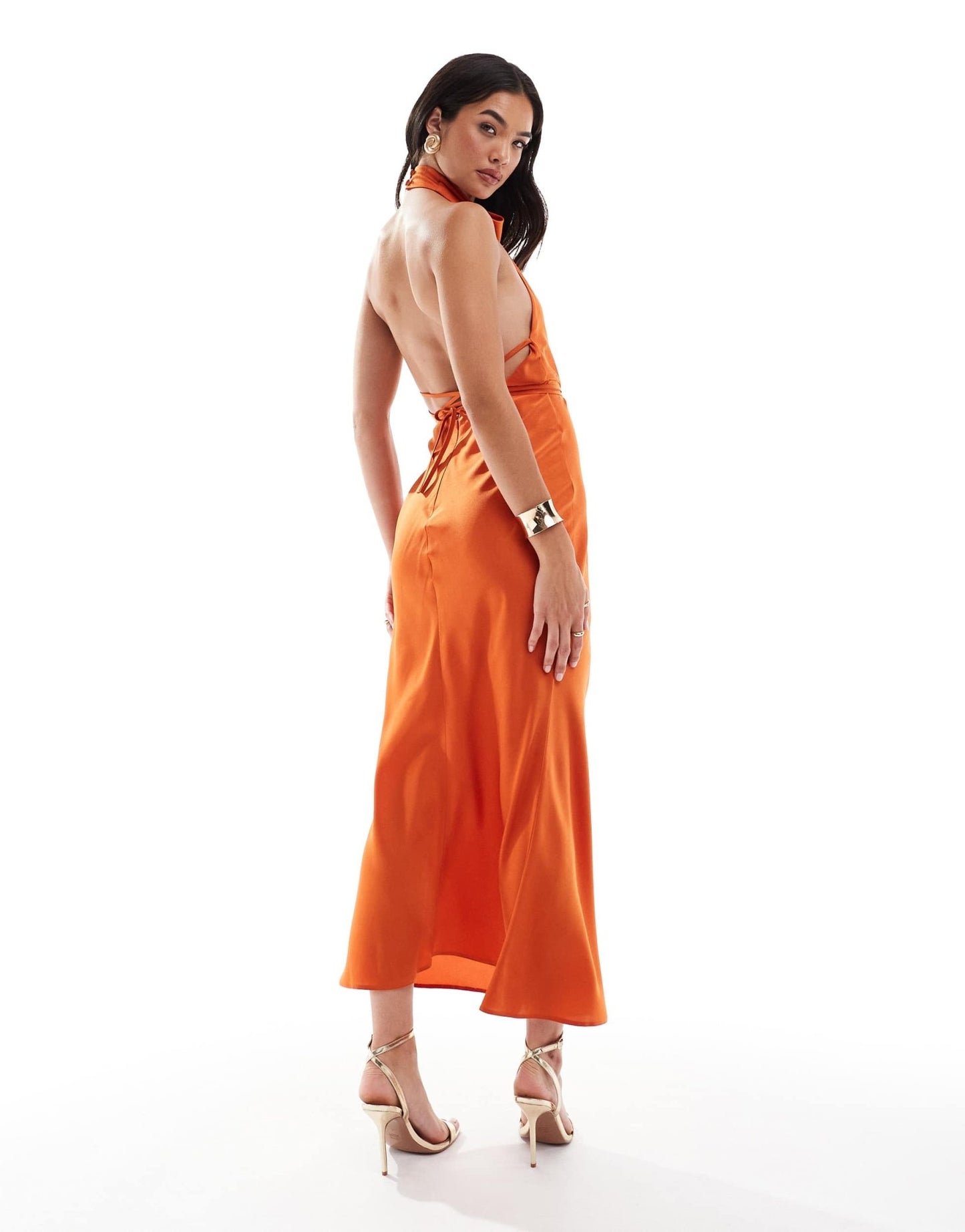 ASOS DESIGN satin cowl neck midaxi dress with tie waist in burnt orange - ASOS Sample Sale