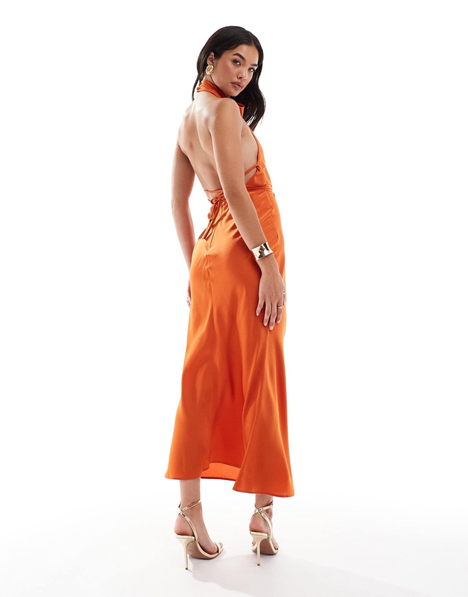 ASOS DESIGN satin cowl neck midaxi dress with tie waist in burnt orange - ASOS Sample Sale