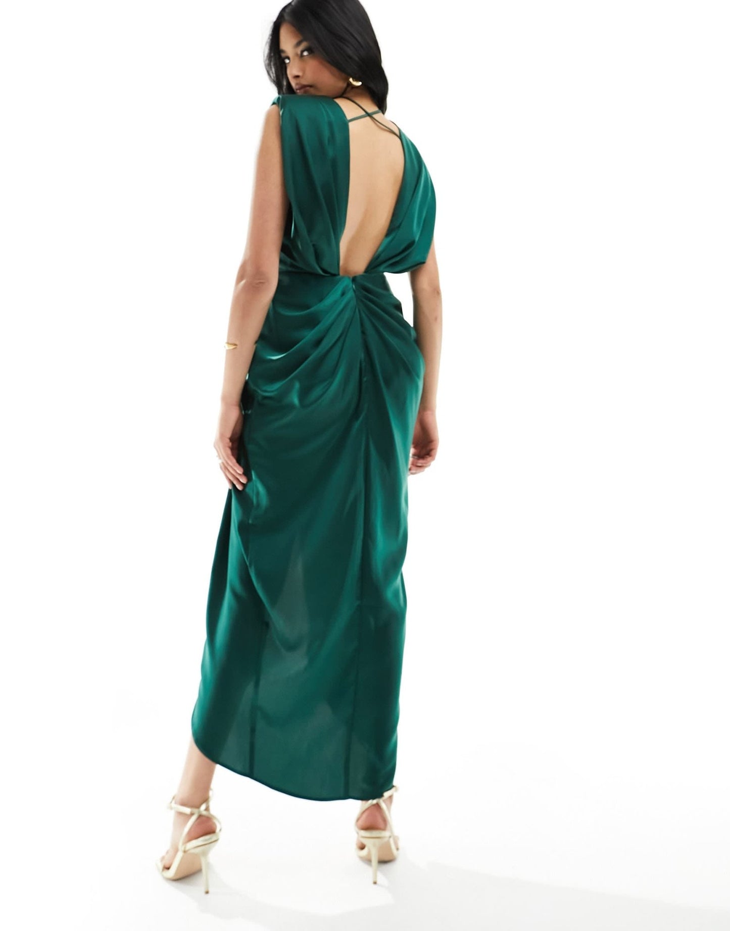 ASOS DESIGN satin deep plunge midi dress with twist front detail in green - ASOS Sample Sale