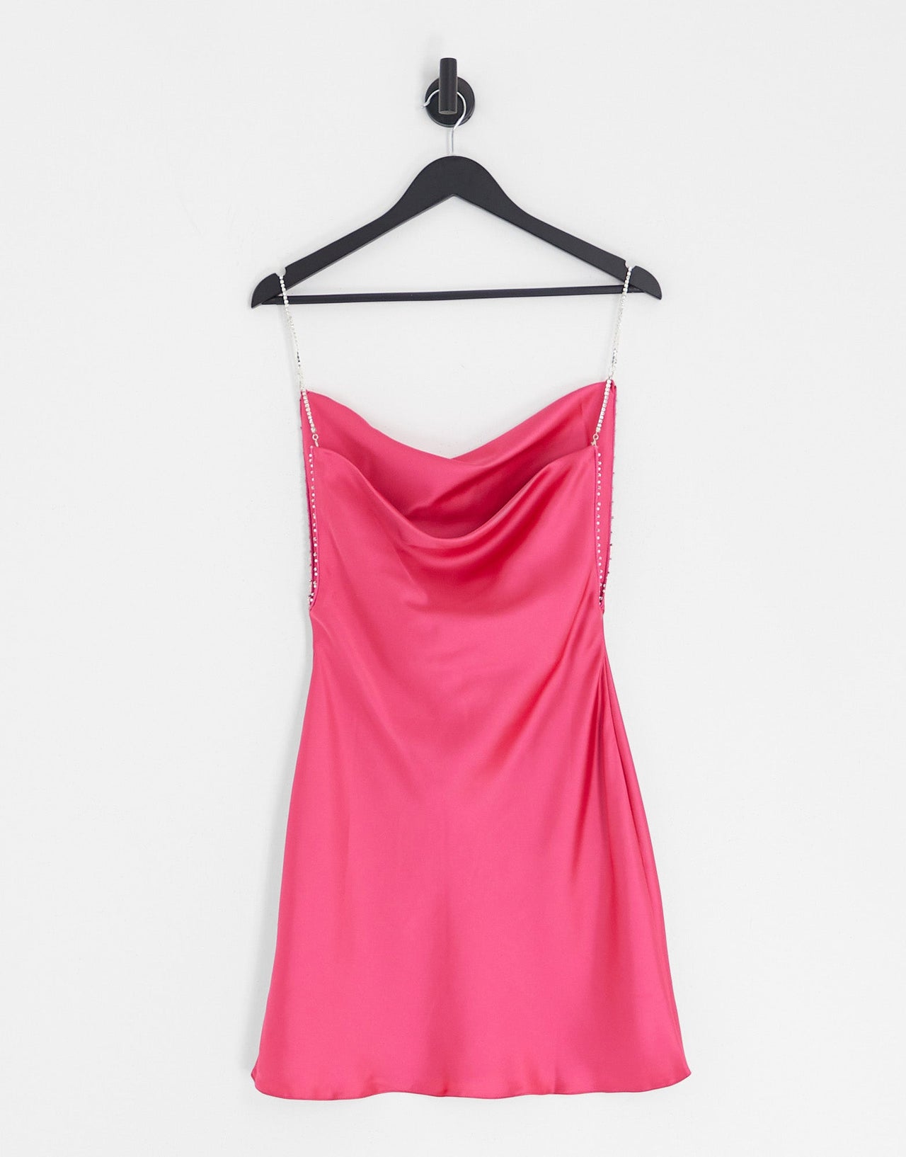 ASOS DESIGN satin diamante trim strap cowl neck mini cami dress in hot pink - ASOS Sample Sale