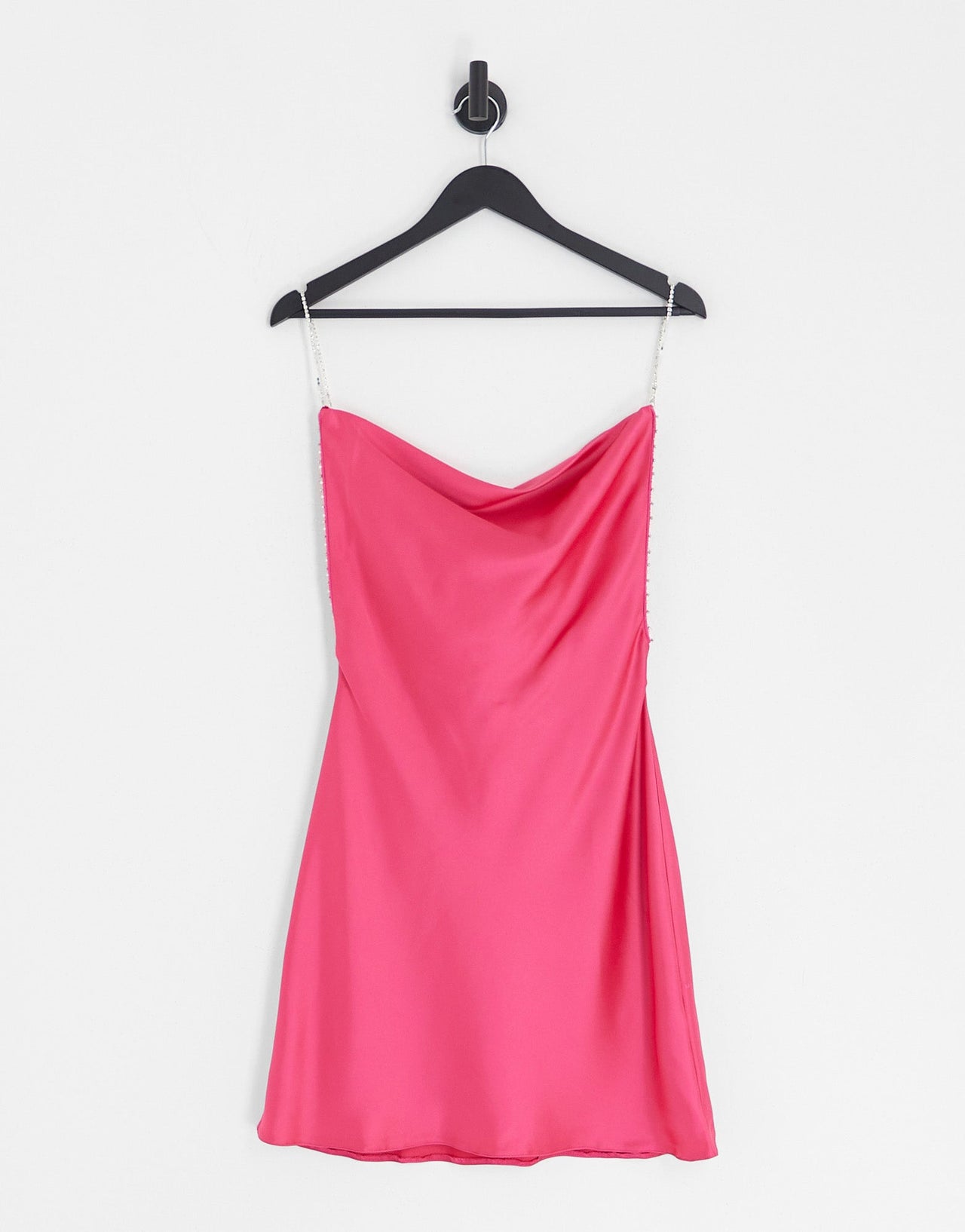 ASOS DESIGN satin diamante trim strap cowl neck mini cami dress in hot pink - ASOS Sample Sale
