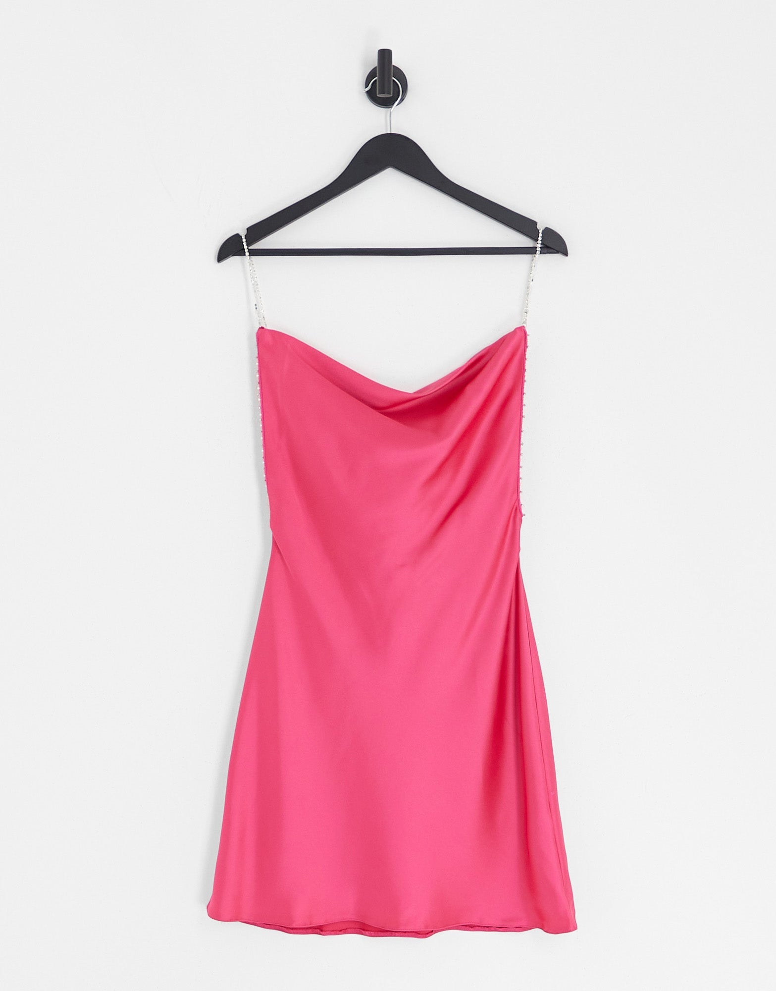ASOS DESIGN satin diamante trim strap cowl neck mini cami dress in hot pink - ASOS Sample Sale