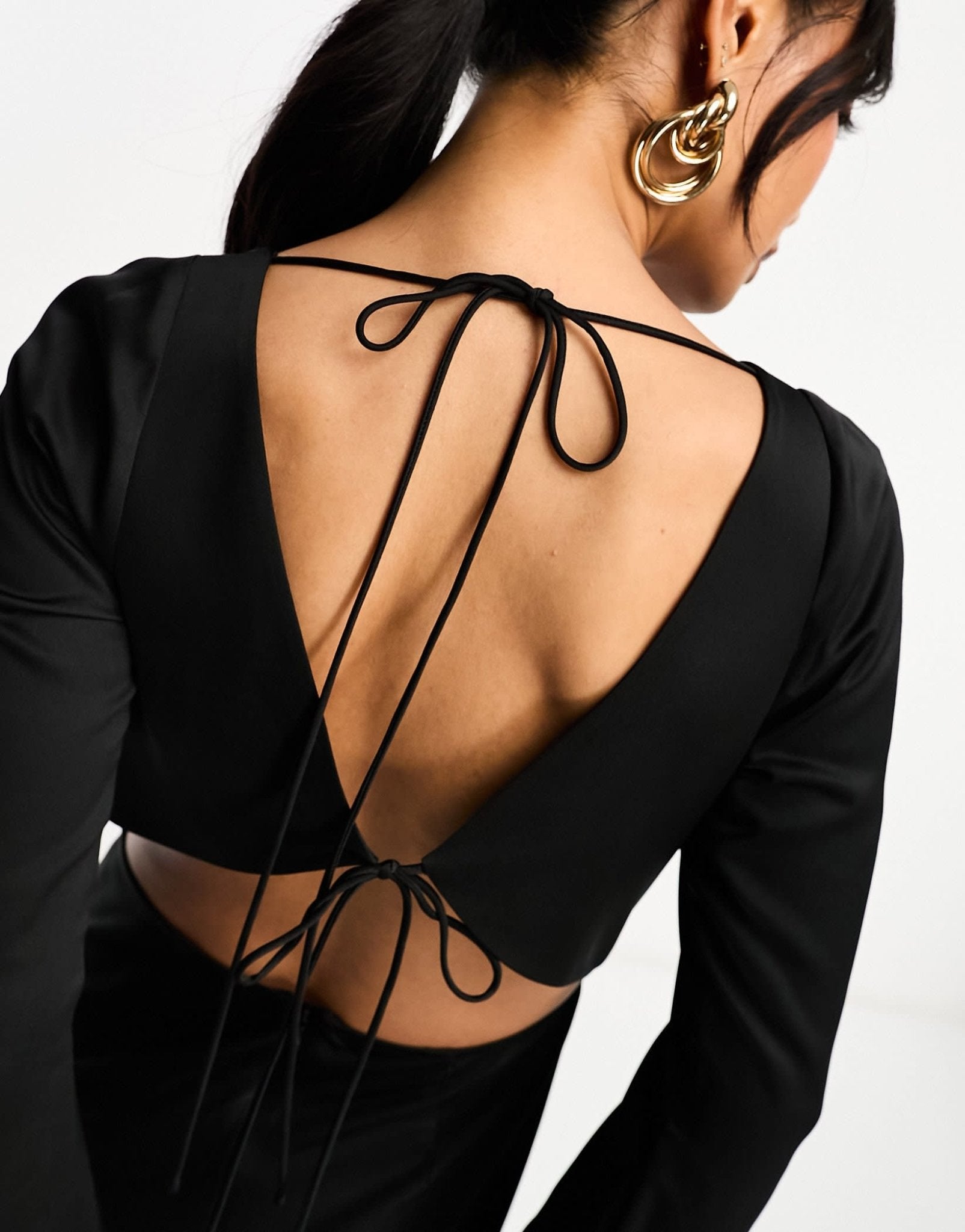 ASOS DESIGN satin flare sleeve cut out maxi dress in black - ASOS Sample Sale