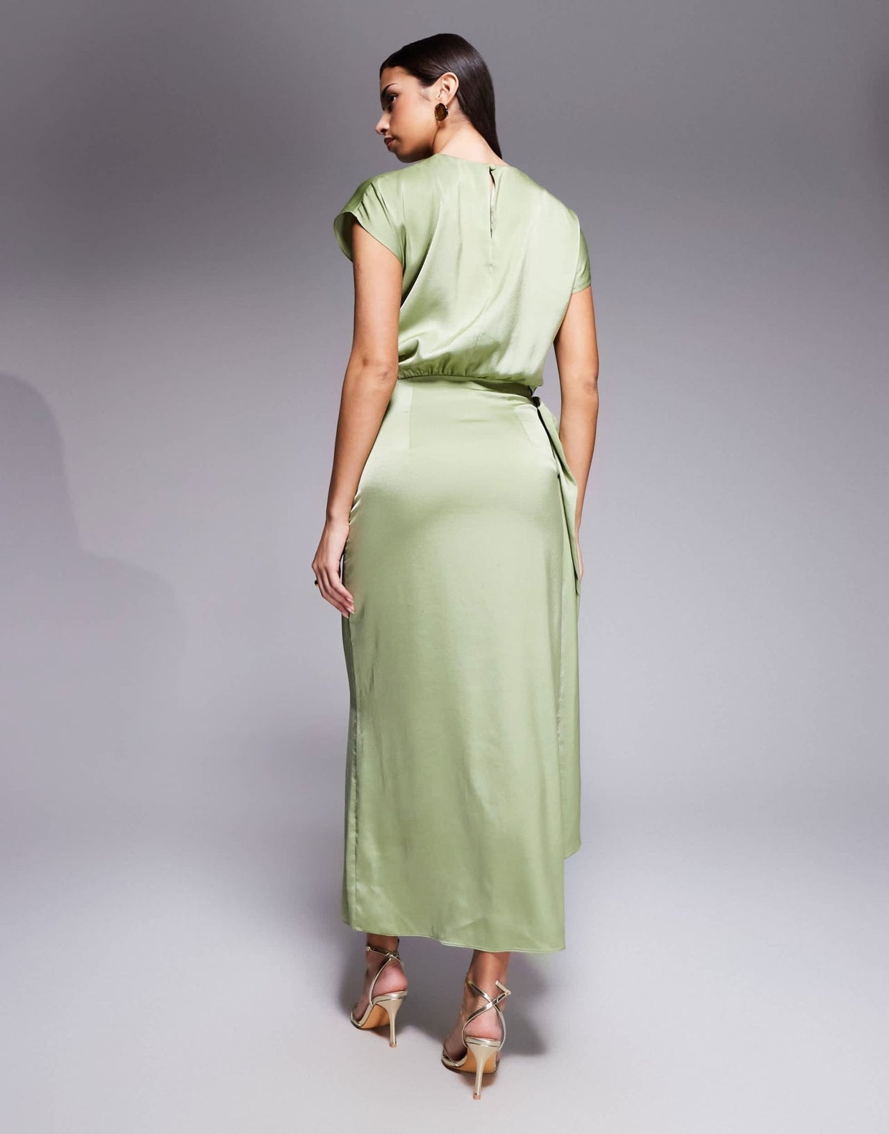 ASOS DESIGN satin flutter sleeve draped waist maxi dress in sage green - ASOS Sample Sale