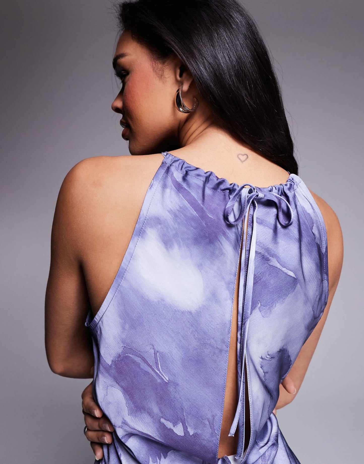 ASOS DESIGN satin halter neck split maxi dress in lilac abstract print - ASOS Sample Sale