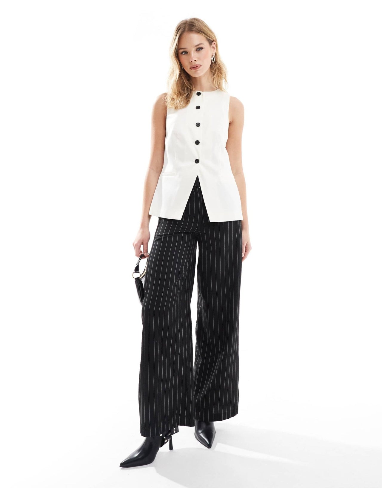 ASOS DESIGN satin high neck waistcoat in off white - ASOS Sample Sale