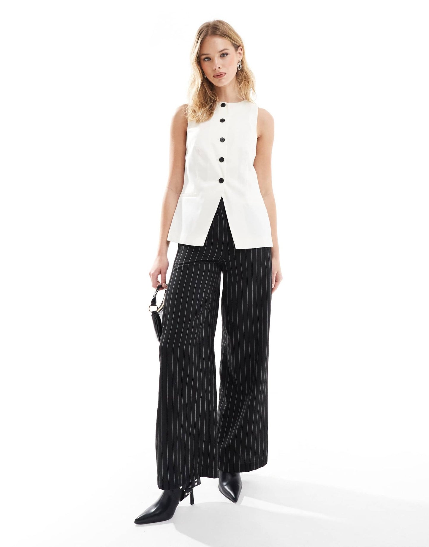 ASOS DESIGN satin high neck waistcoat in off white - ASOS Sample Sale