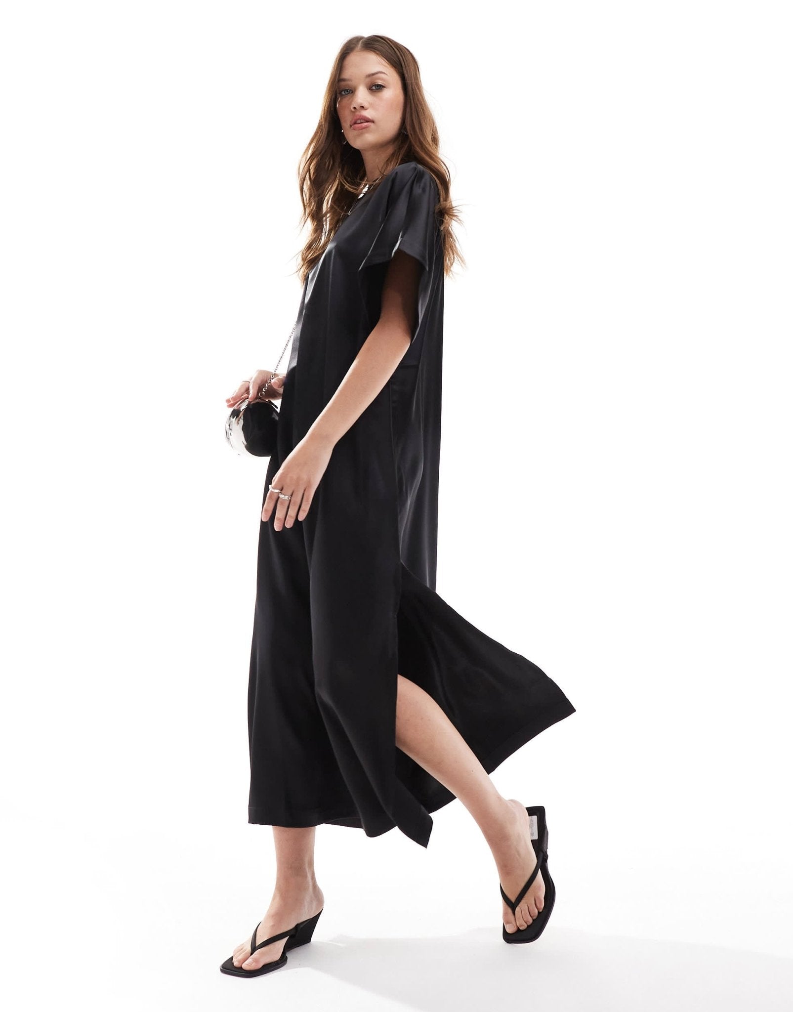 ASOS DESIGN satin midi t shirt dress in black - ASOS Sample Sale