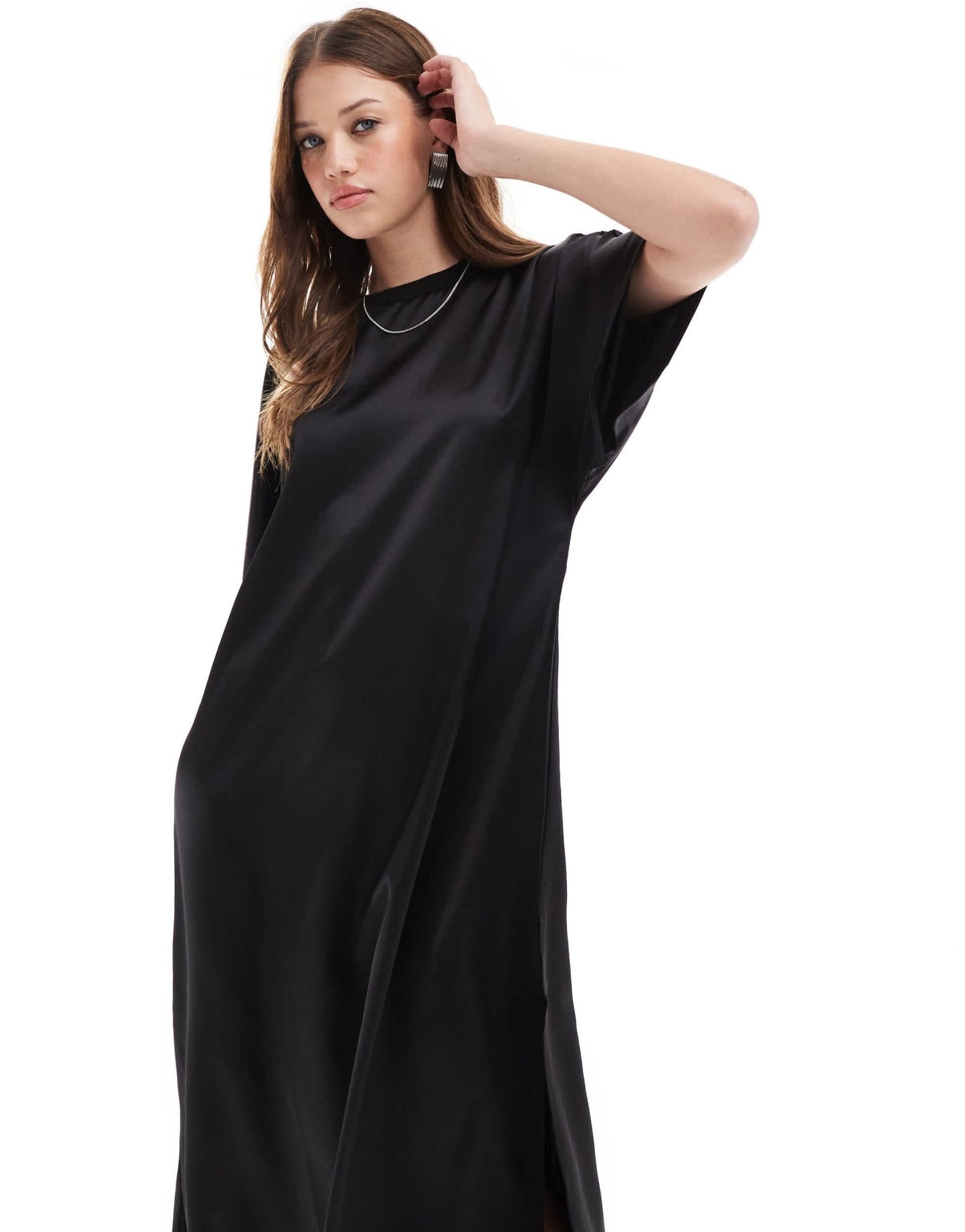 ASOS DESIGN satin midi t shirt dress in black - ASOS Sample Sale