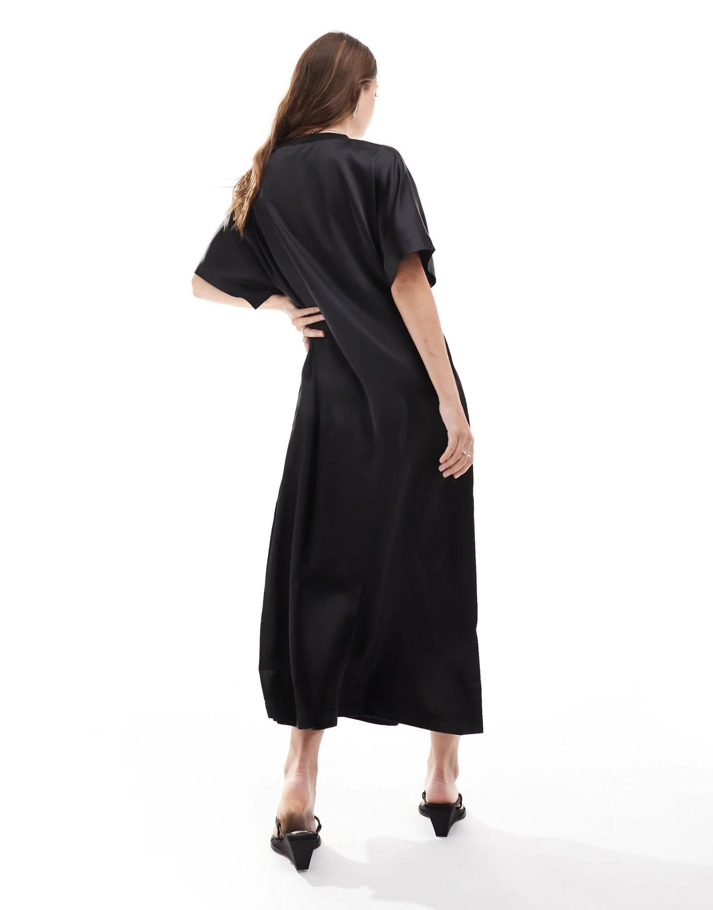 ASOS DESIGN satin midi t shirt dress in black - ASOS Sample Sale
