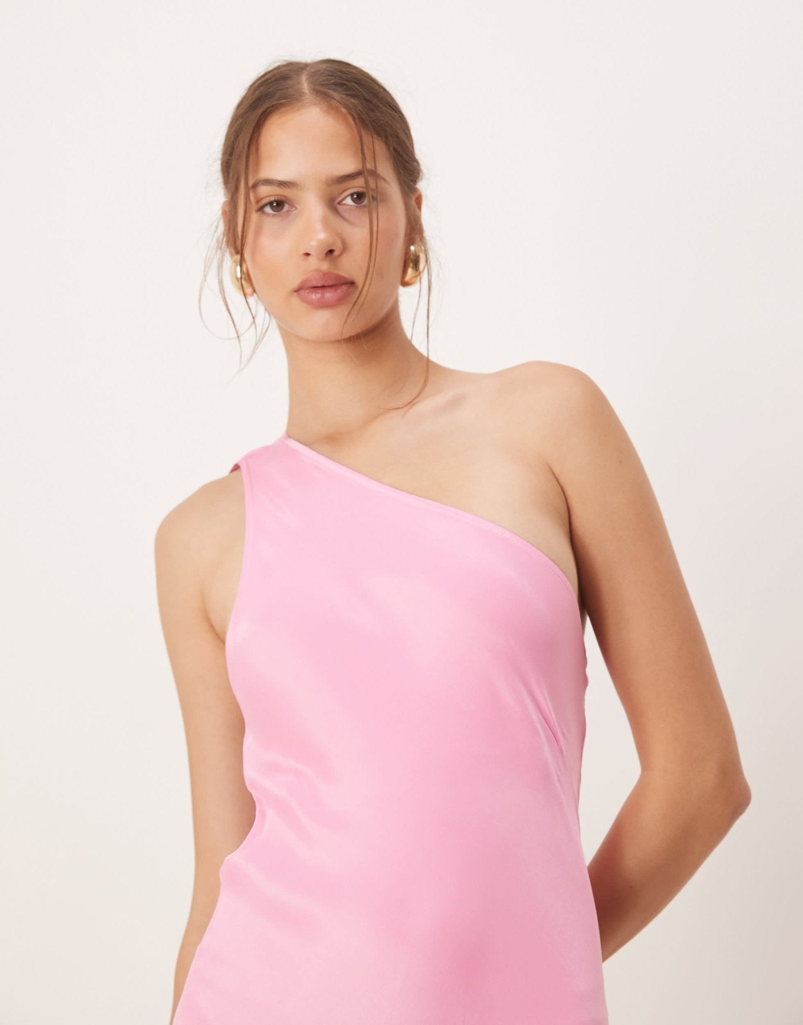 ASOS DESIGN satin one shoulder maxi dress in pink - ASOS Sample Sale