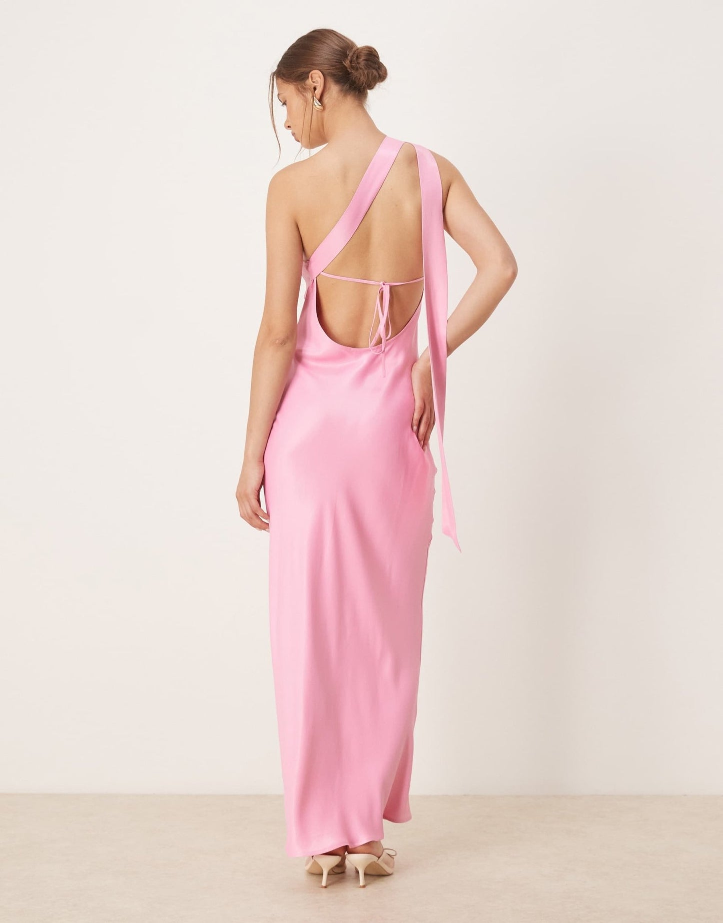 ASOS DESIGN satin one shoulder maxi dress in pink - ASOS Sample Sale