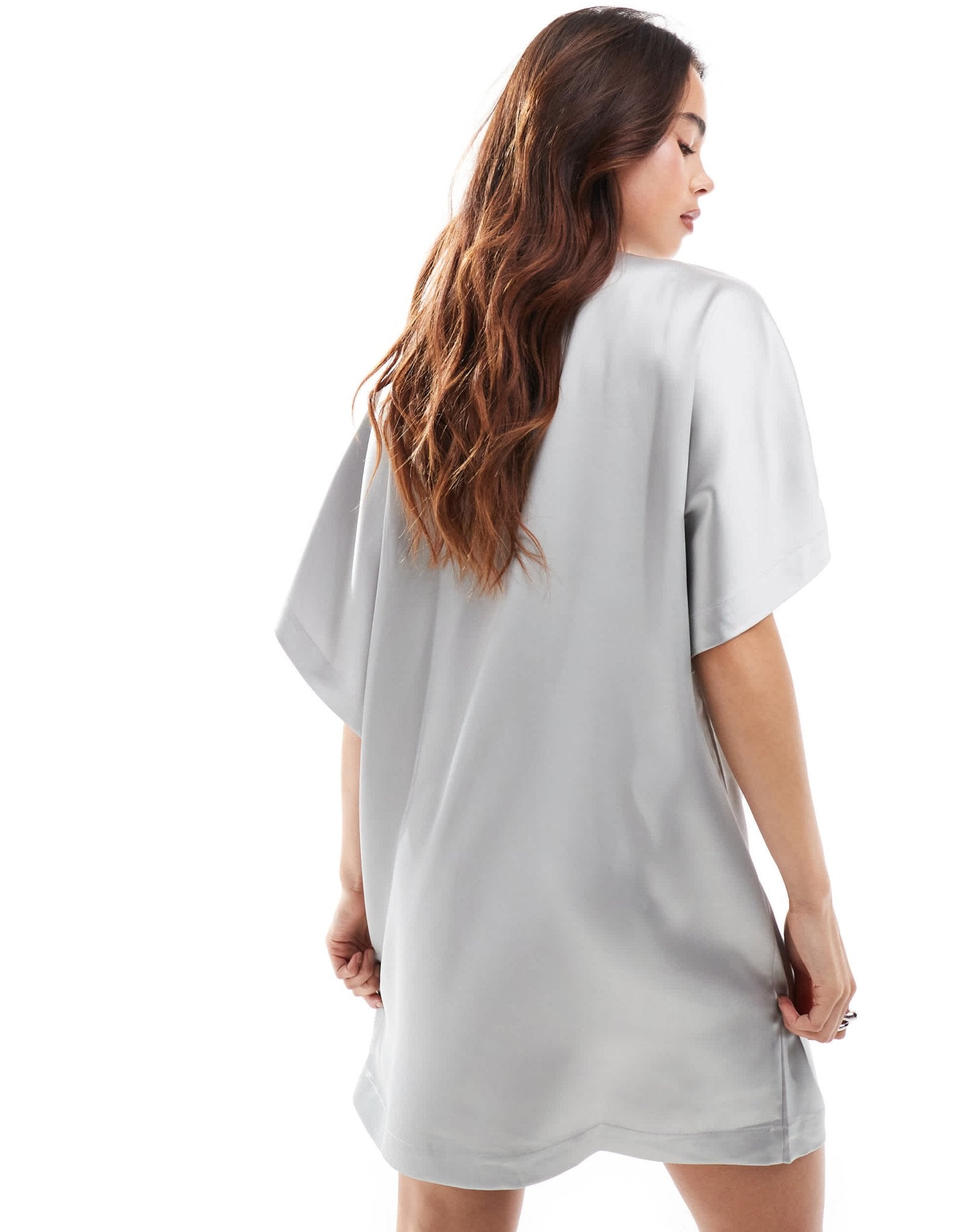 ASOS DESIGN satin oversized mini tshirt dress in silver - ASOS Sample Sale