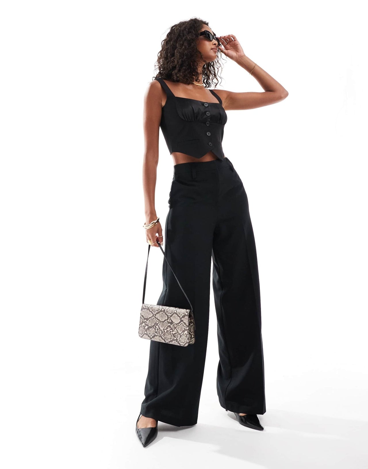 ASOS DESIGN satin panel tailored top in black - ASOS Sample Sale