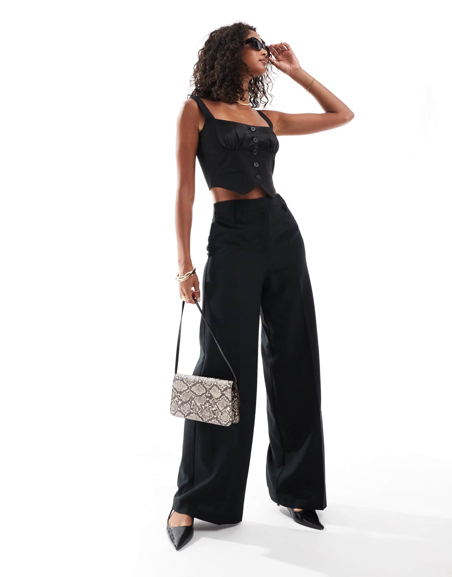 ASOS DESIGN satin panel tailored top in black - ASOS Sample Sale