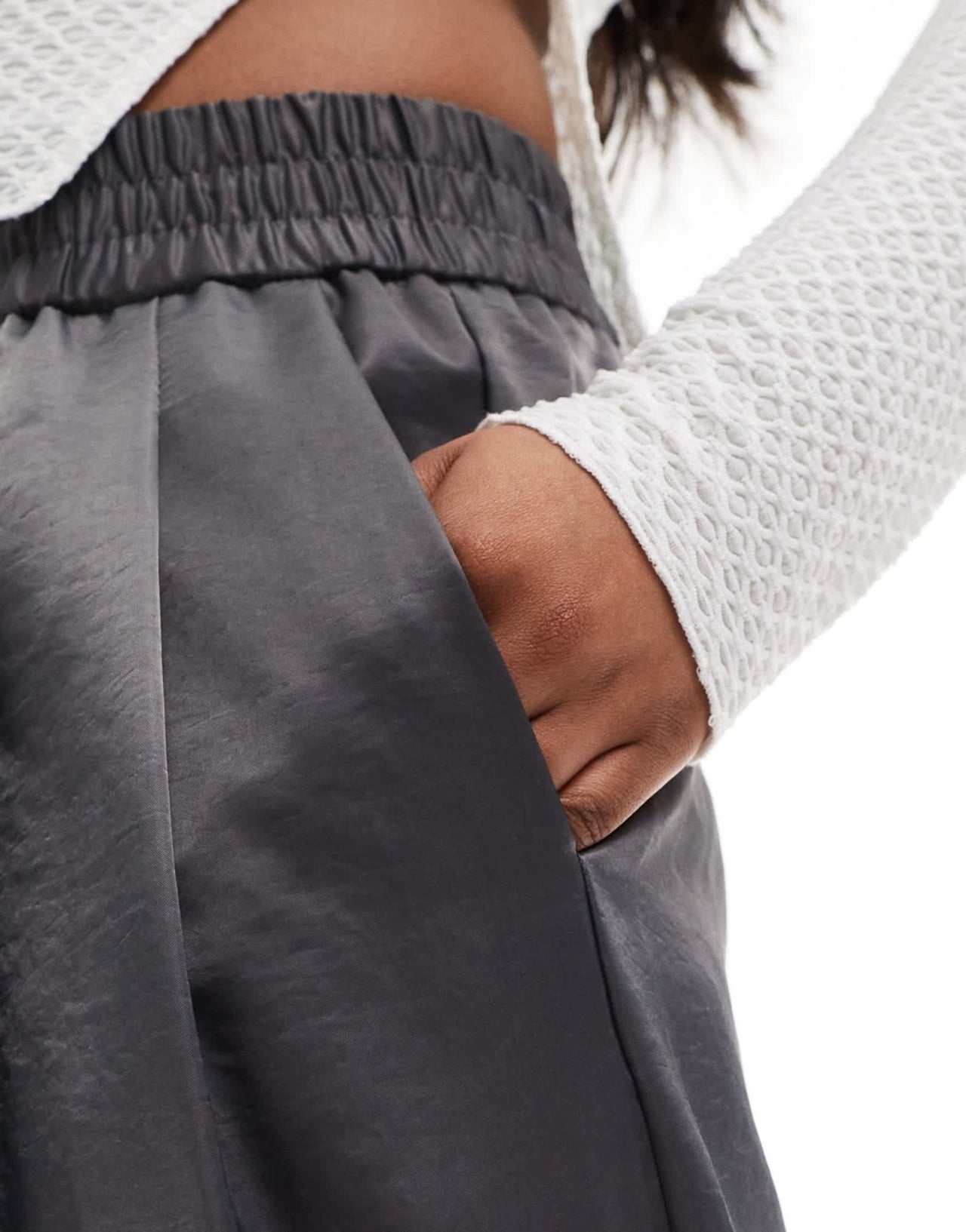 ASOS DESIGN satin pull on relaxed trouser in grey shimmer - ASOS Sample Sale