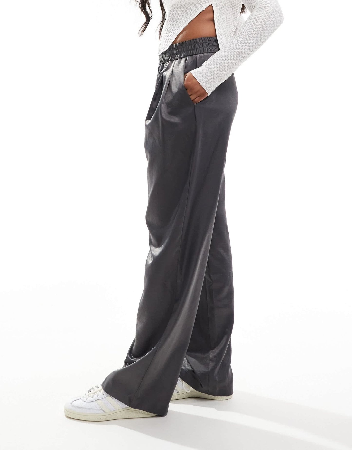 ASOS DESIGN satin pull on relaxed trouser in grey shimmer - ASOS Sample Sale