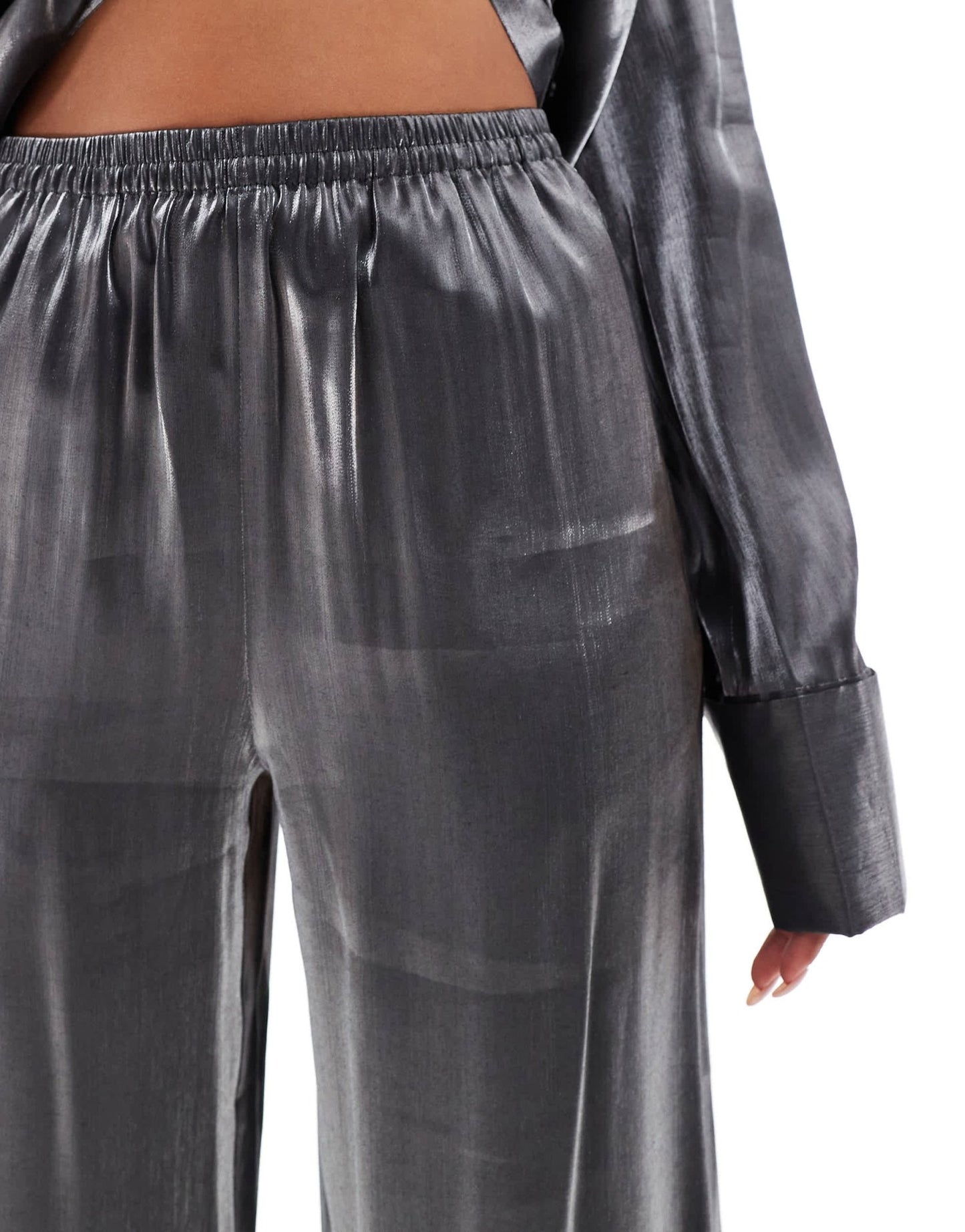 ASOS DESIGN satin pull on trouser in silver co - ord - ASOS Sample Sale