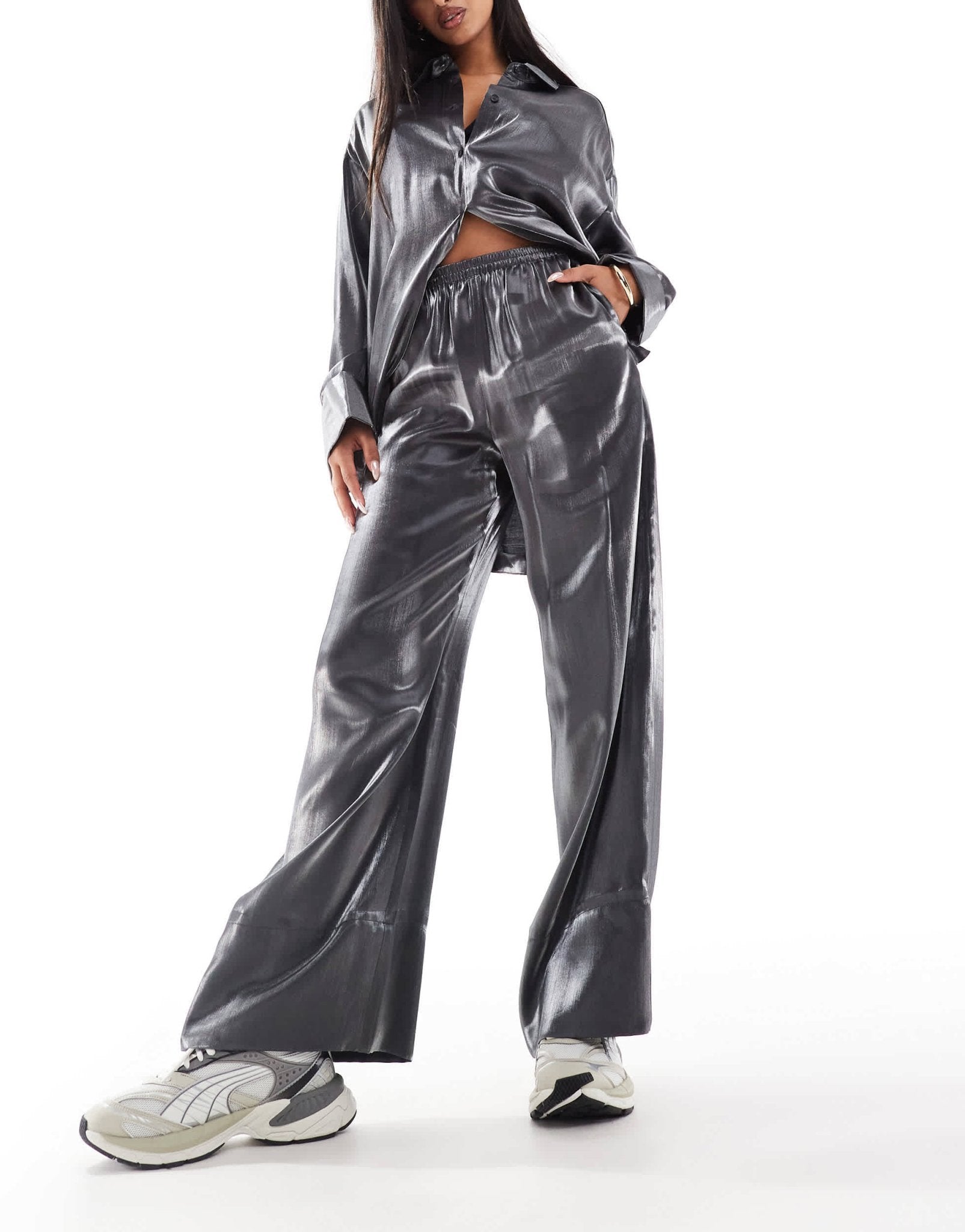 ASOS DESIGN satin pull on trouser in silver co - ord - ASOS Sample Sale