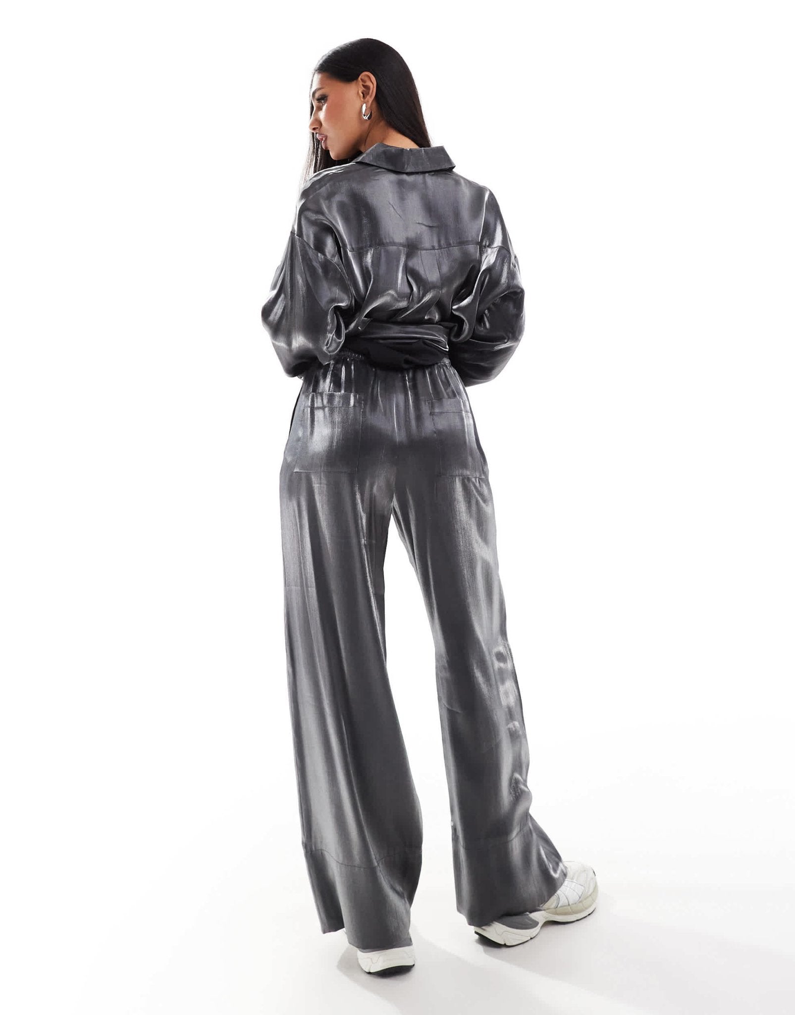 ASOS DESIGN satin pull on trouser in silver co - ord - ASOS Sample Sale
