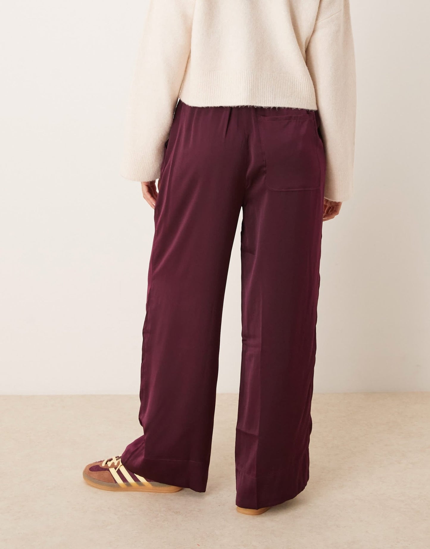 ASOS DESIGN satin pull on trousers in plum - ASOS Sample Sale
