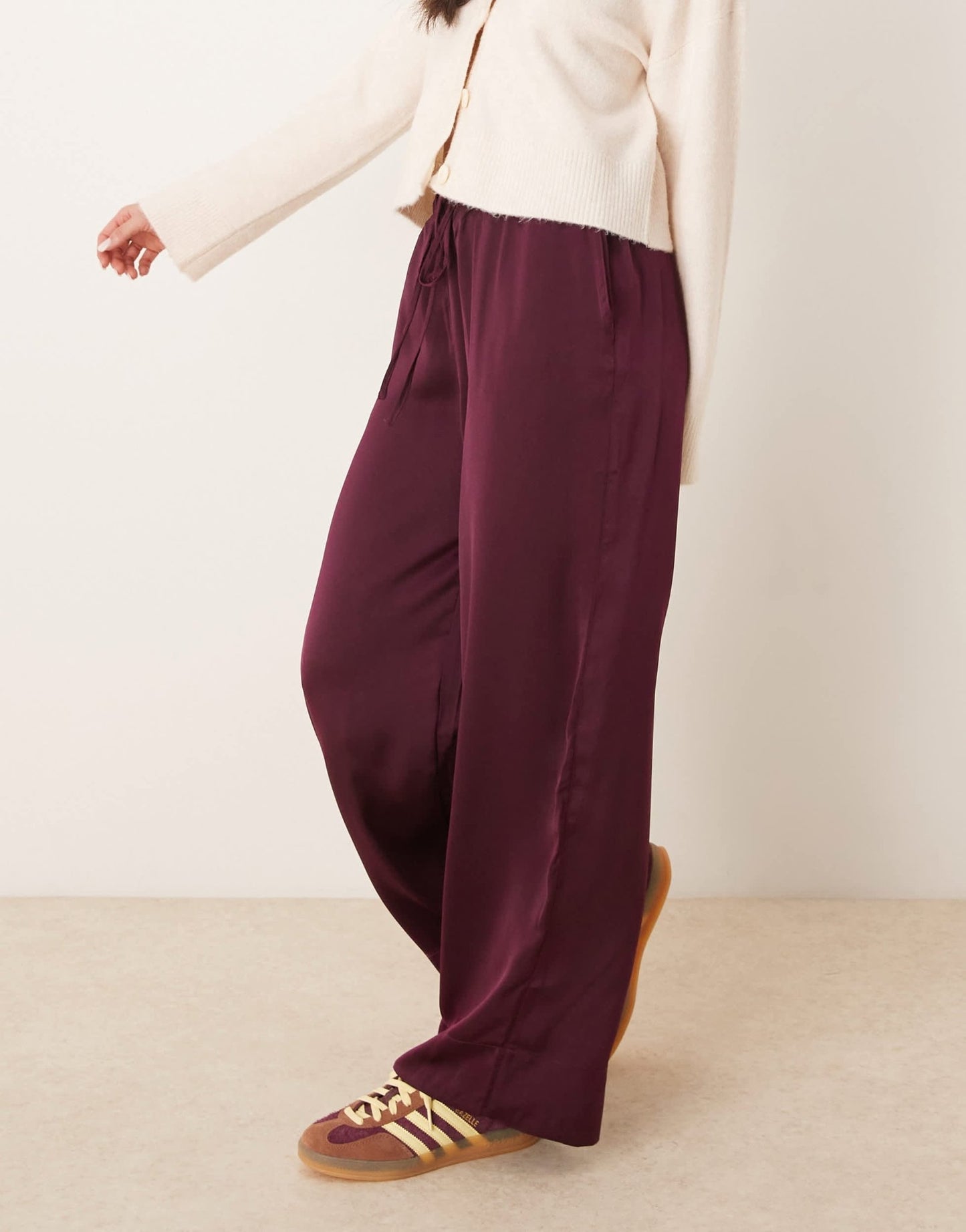 ASOS DESIGN satin pull on trousers in plum - ASOS Sample Sale