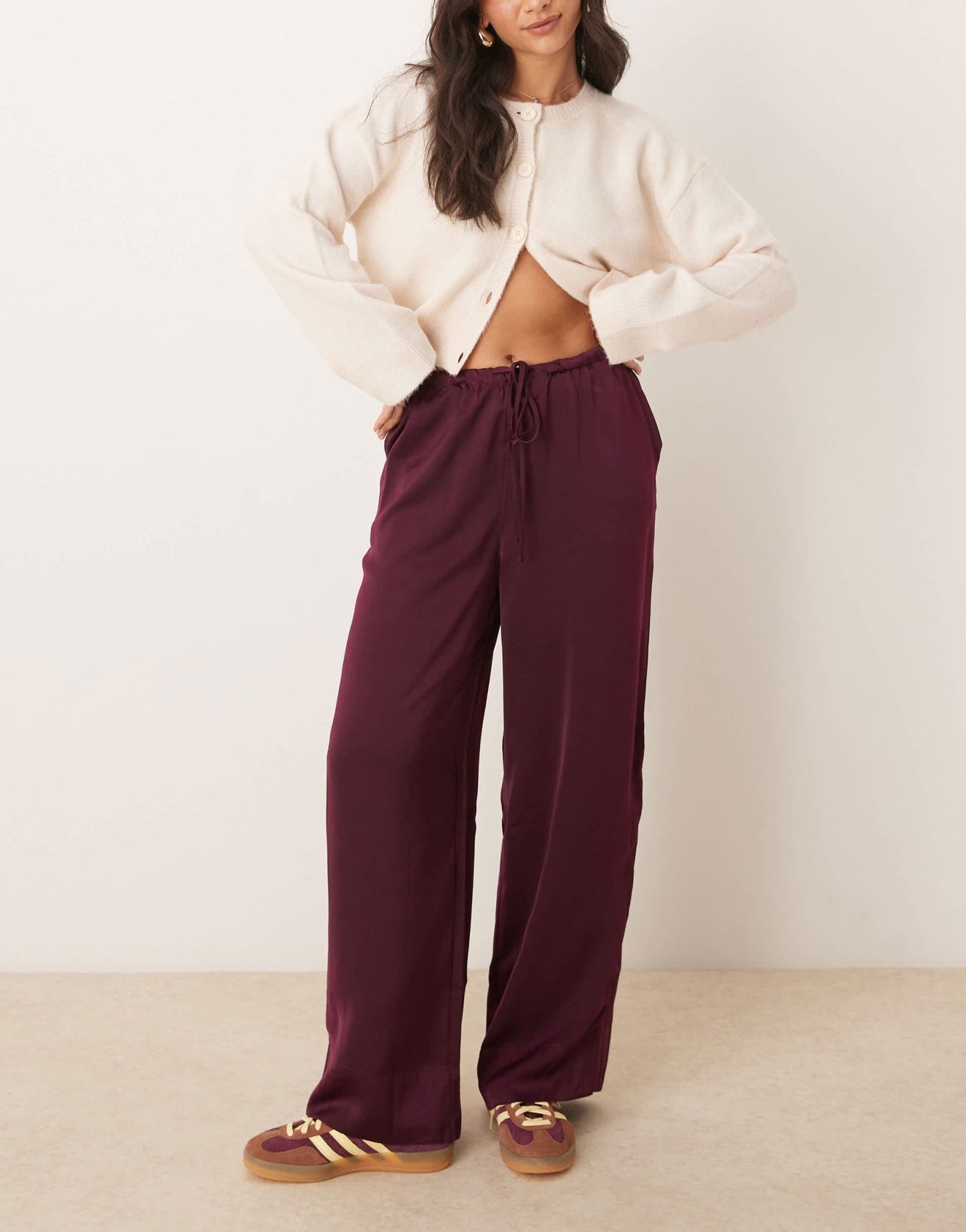 ASOS DESIGN satin pull on trousers in plum - ASOS Sample Sale