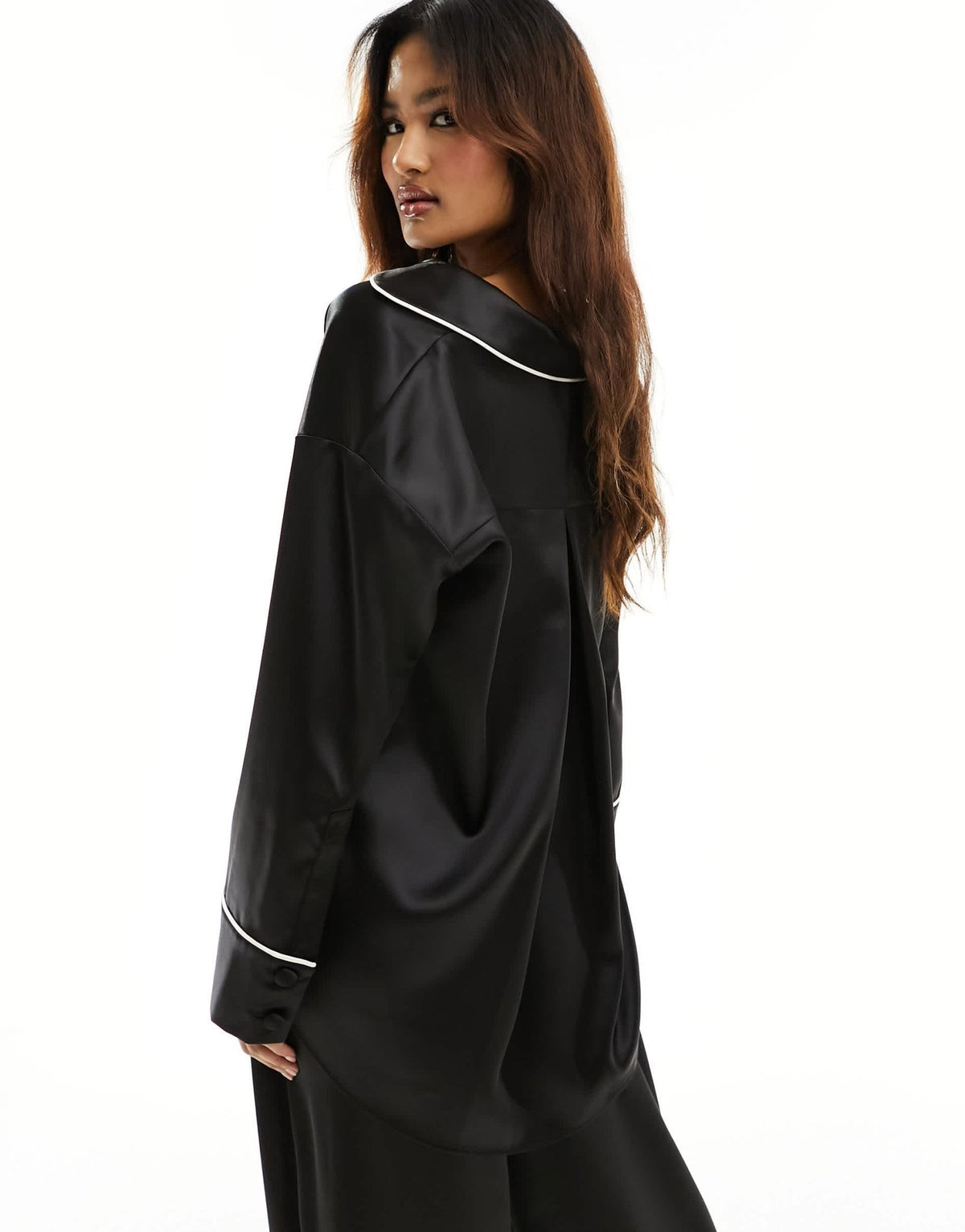 ASOS DESIGN satin pyjama shirt co-ord with piping detail in black - ASOS Sample Sale