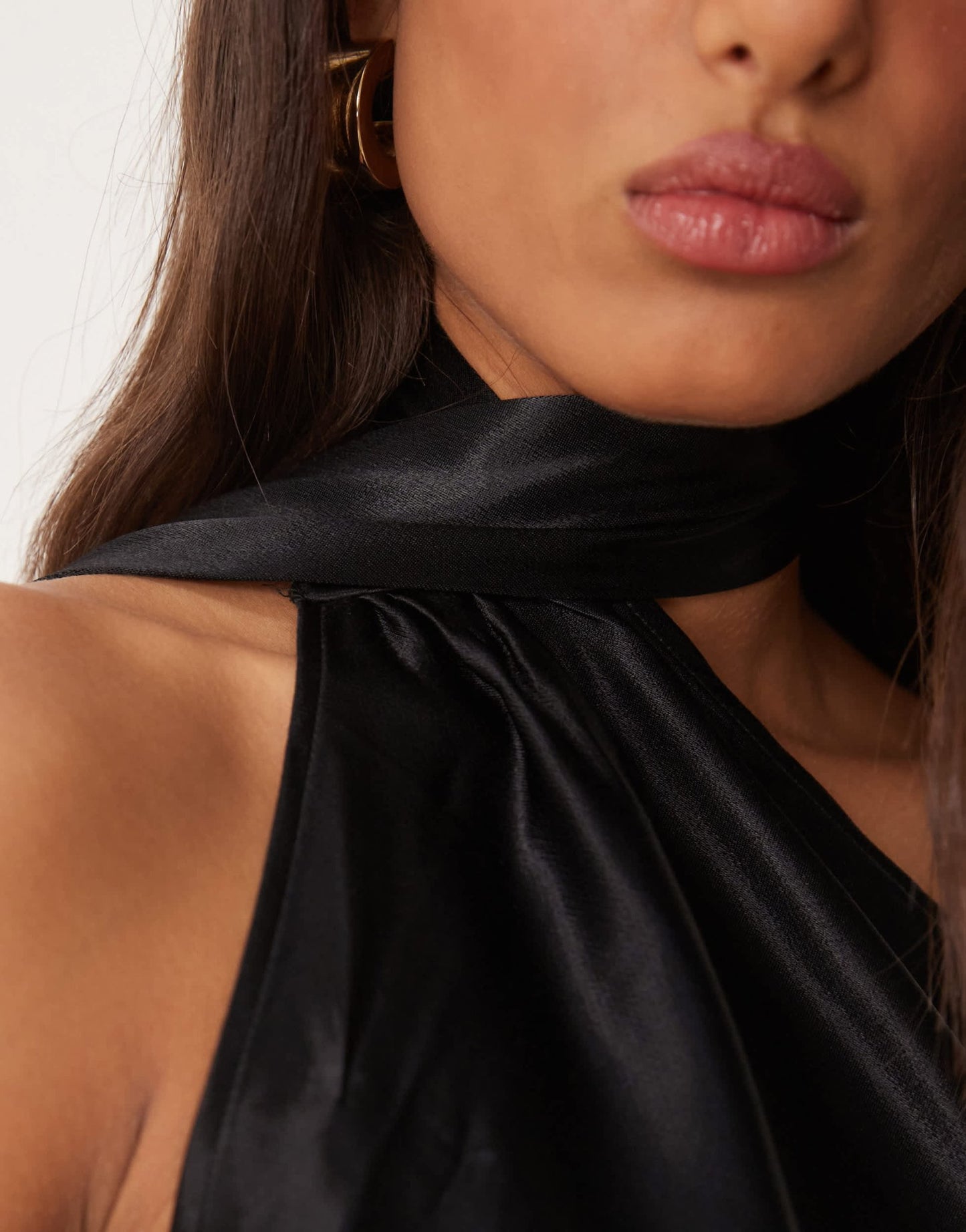 ASOS DESIGN satin scarf neck top in black - ASOS Sample Sale