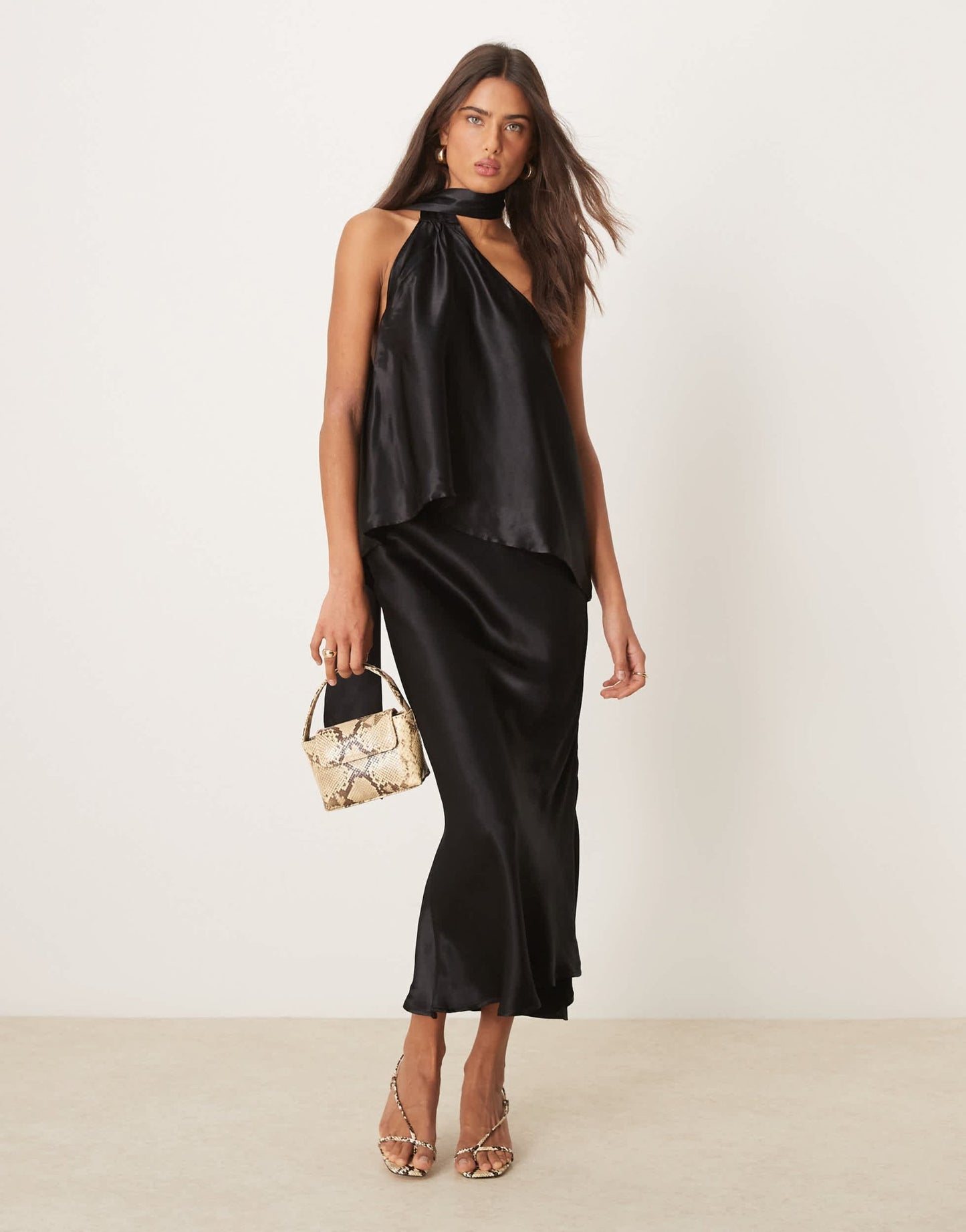 ASOS DESIGN satin scarf neck top in black - ASOS Sample Sale