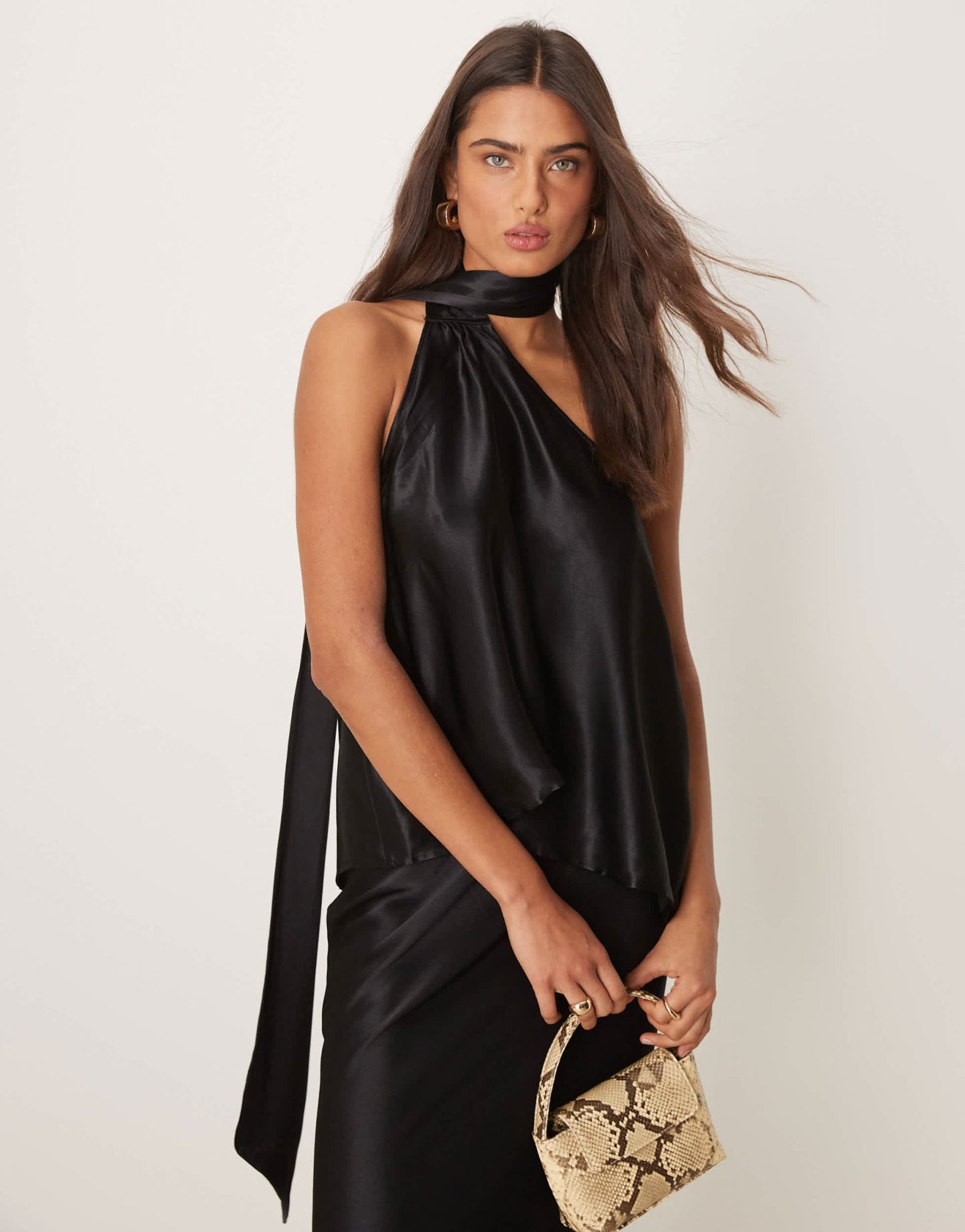 ASOS DESIGN satin scarf neck top in black - ASOS Sample Sale