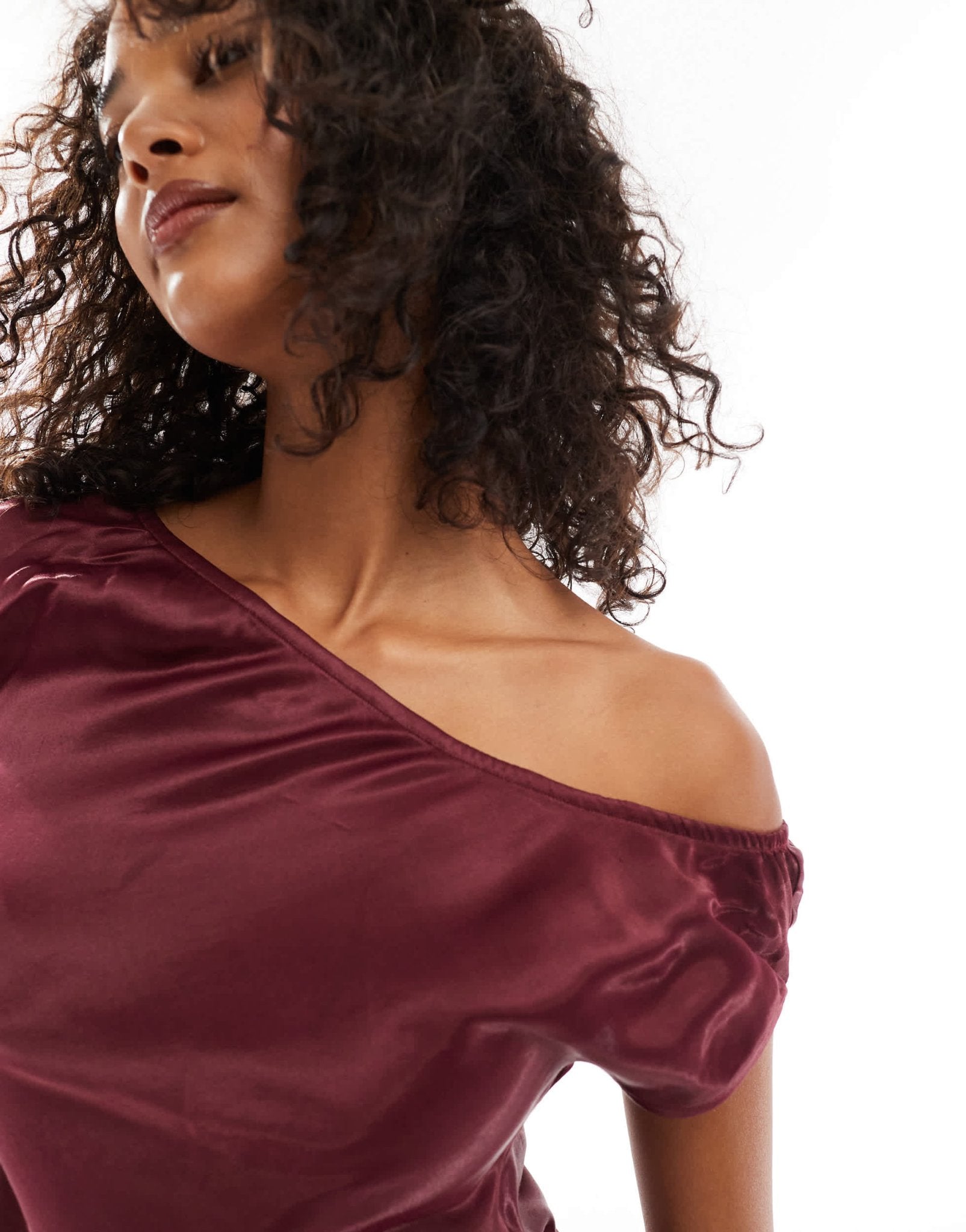 ASOS DESIGN satin scoop neck bias cut mini dress in burgundy - ASOS Sample Sale