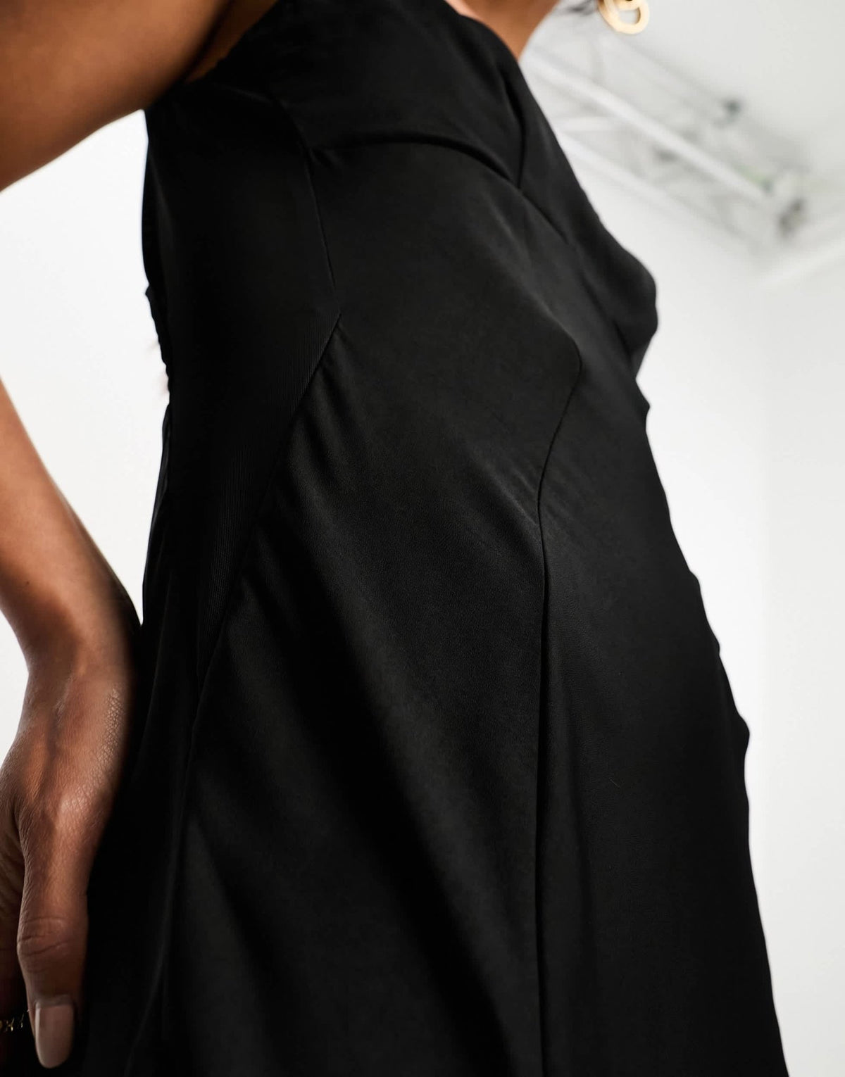 ASOS DESIGN satin scoop neck midi dress with mesh panelled back and thigh split in black - ASOS Sample Sale