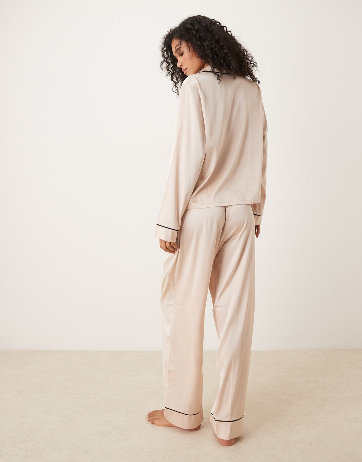 ASOS DESIGN satin shirt & trouser pyjama set in champagne pink - ASOS Sample Sale