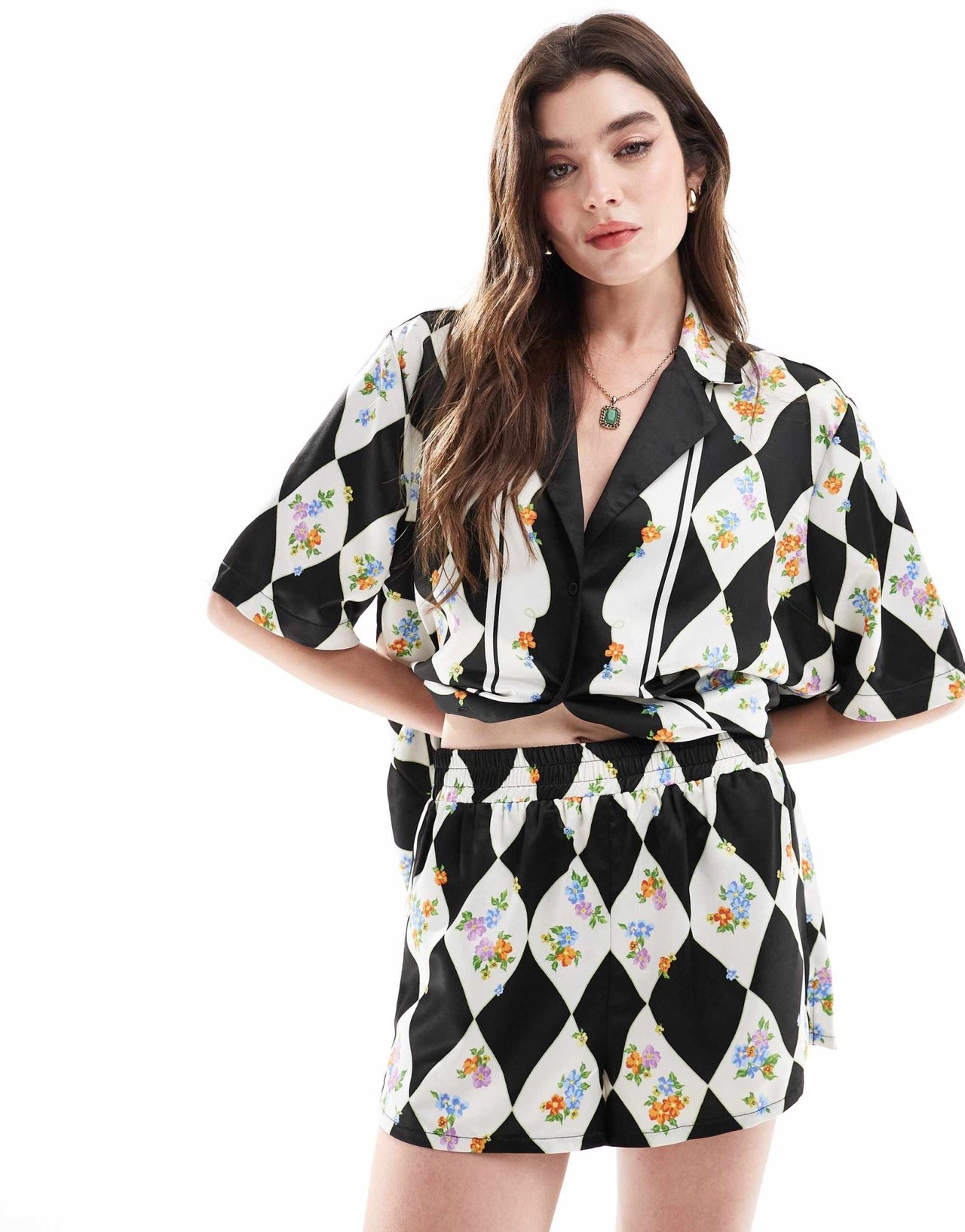 ASOS DESIGN satin shorts co - ord in scarf print - ASOS Sample Sale