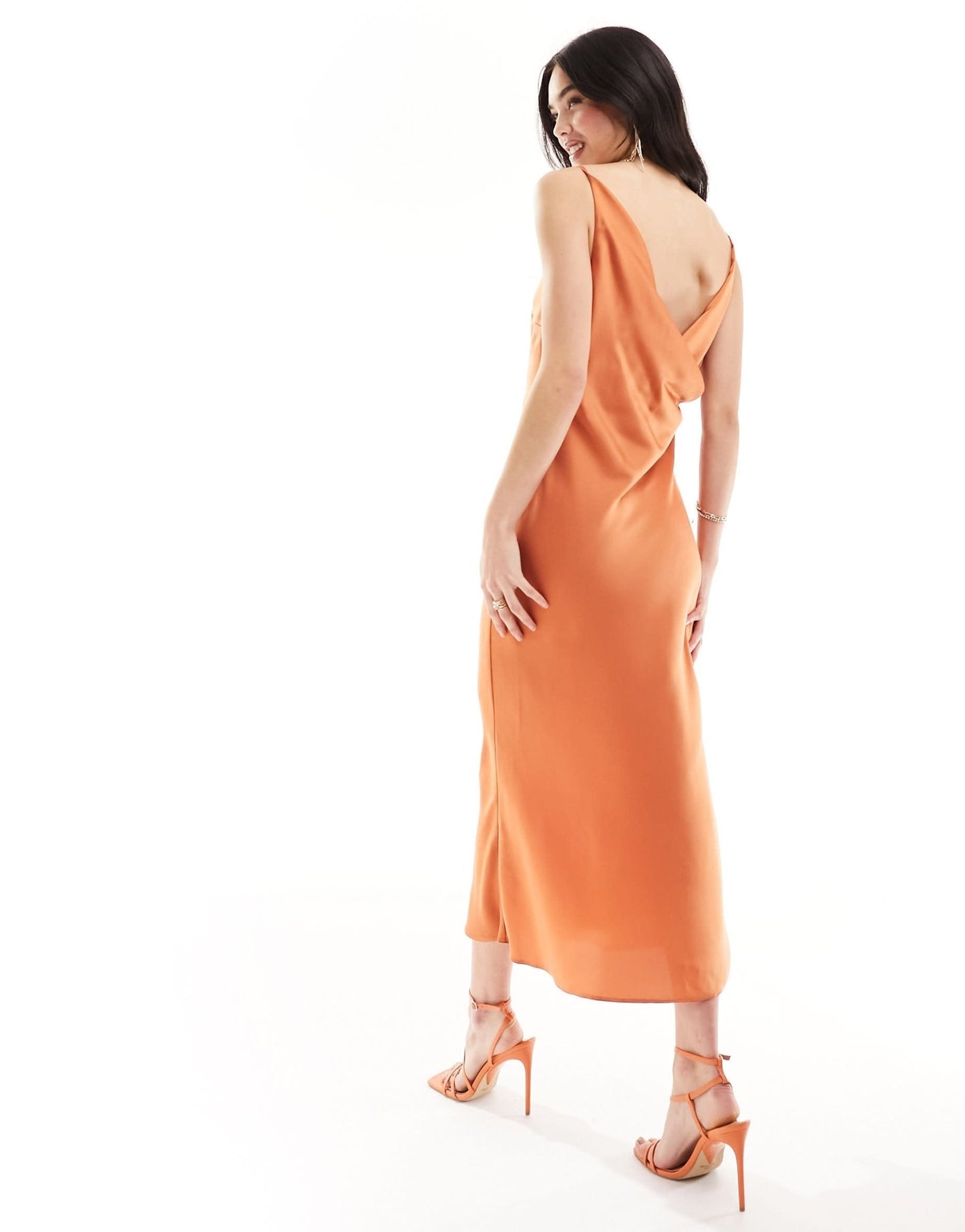 ASOS DESIGN satin square neck midi dress with cowl back detail in rust - ASOS Sample Sale
