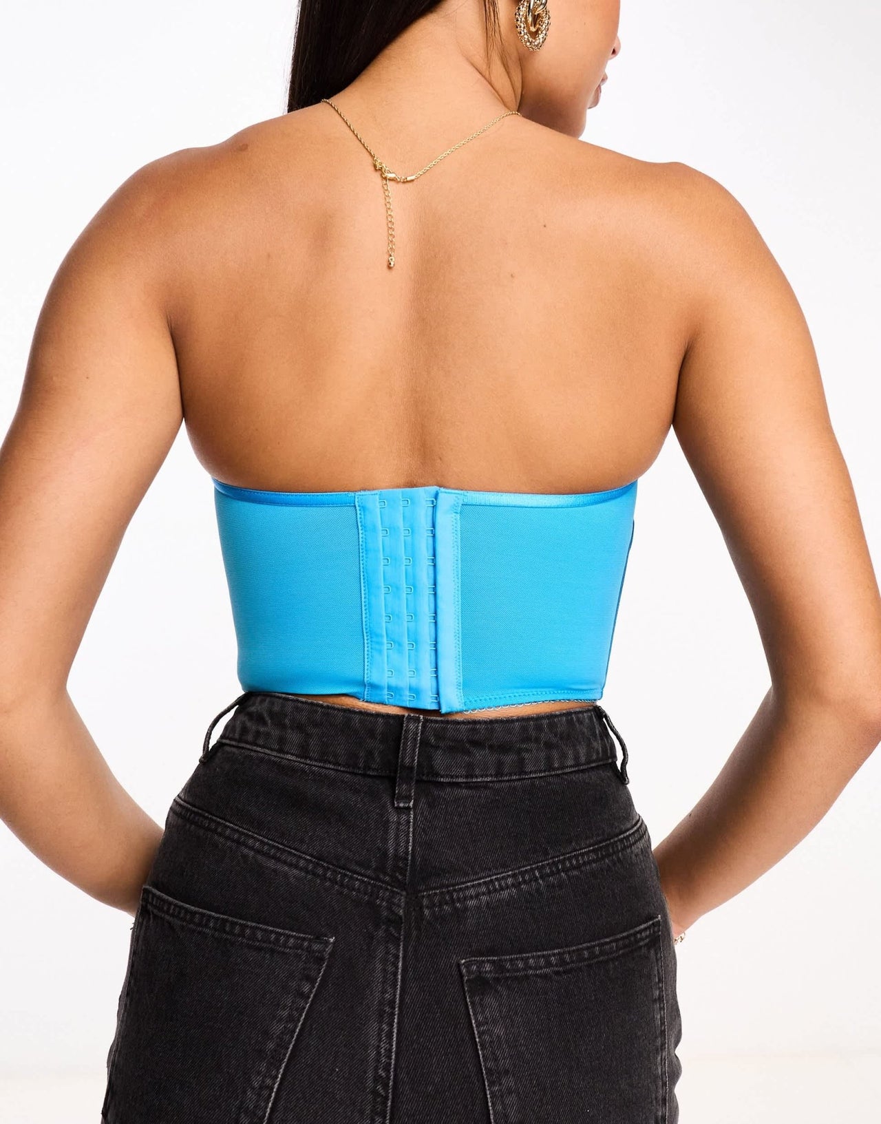 ASOS DESIGN Satin strapless padded underwire corset in blue - ASOS Sample Sale
