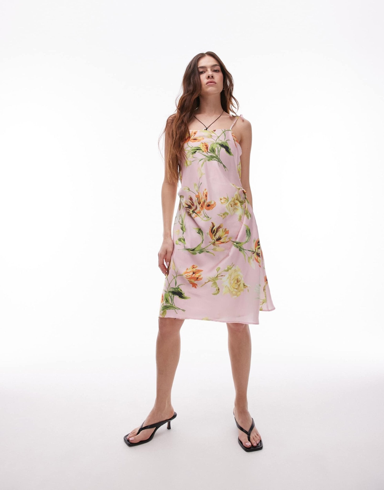 ASOS DESIGN satin tie front midi slip dress in floral print - ASOS Sample Sale