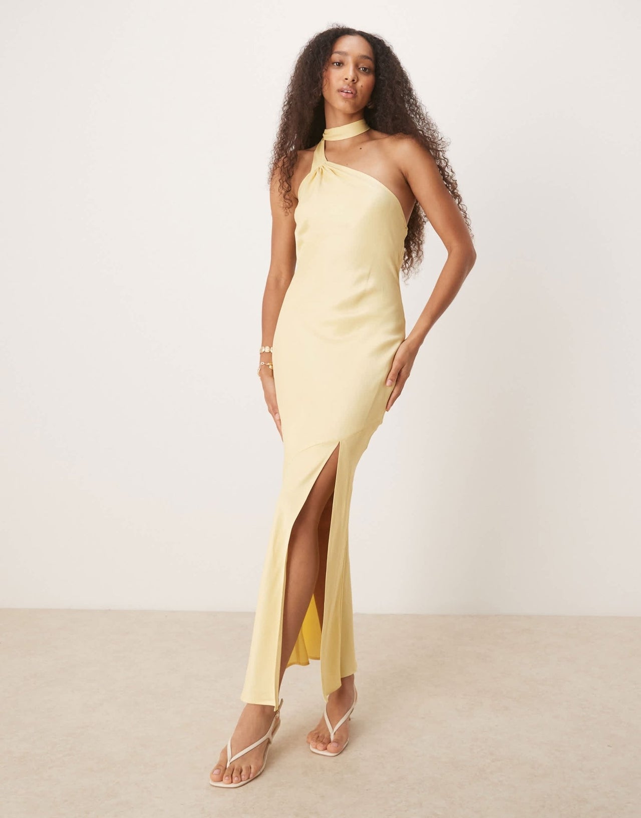 ASOS DESIGN satin tie neck detail maxi slip dress in buttermilk - ASOS Sample Sale