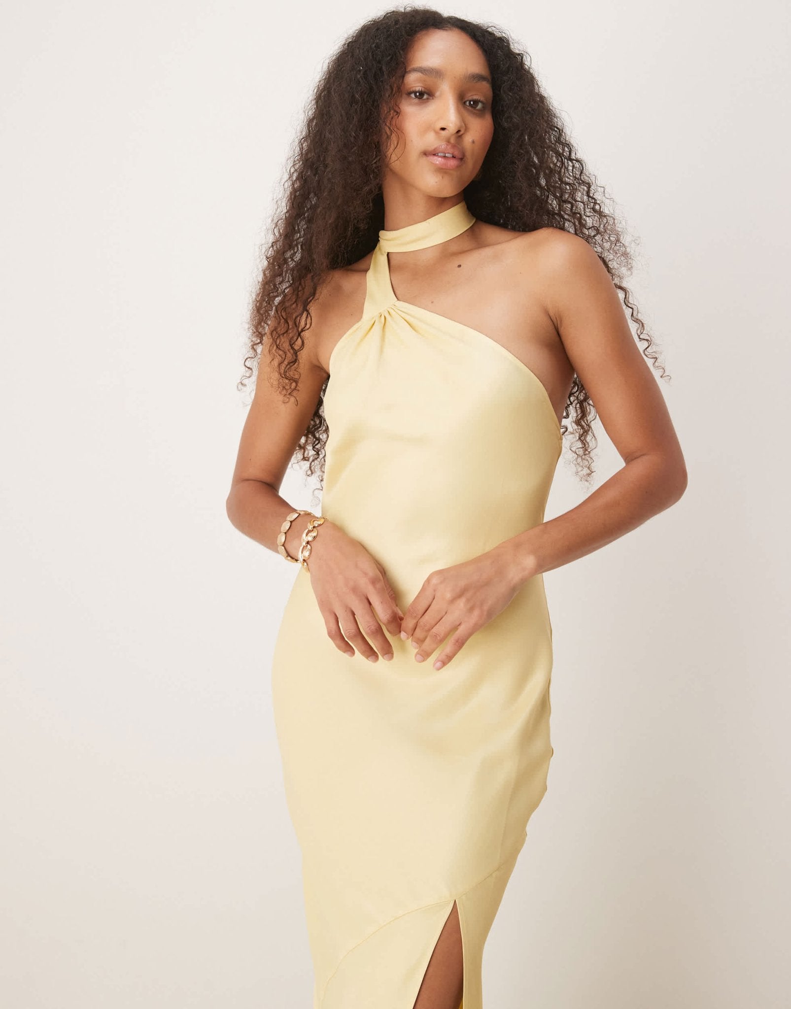 ASOS DESIGN satin tie neck detail maxi slip dress in buttermilk - ASOS Sample Sale