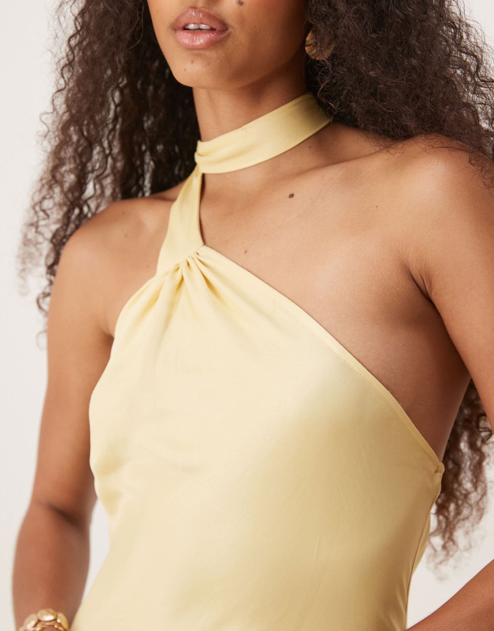ASOS DESIGN satin tie neck detail maxi slip dress in buttermilk - ASOS Sample Sale