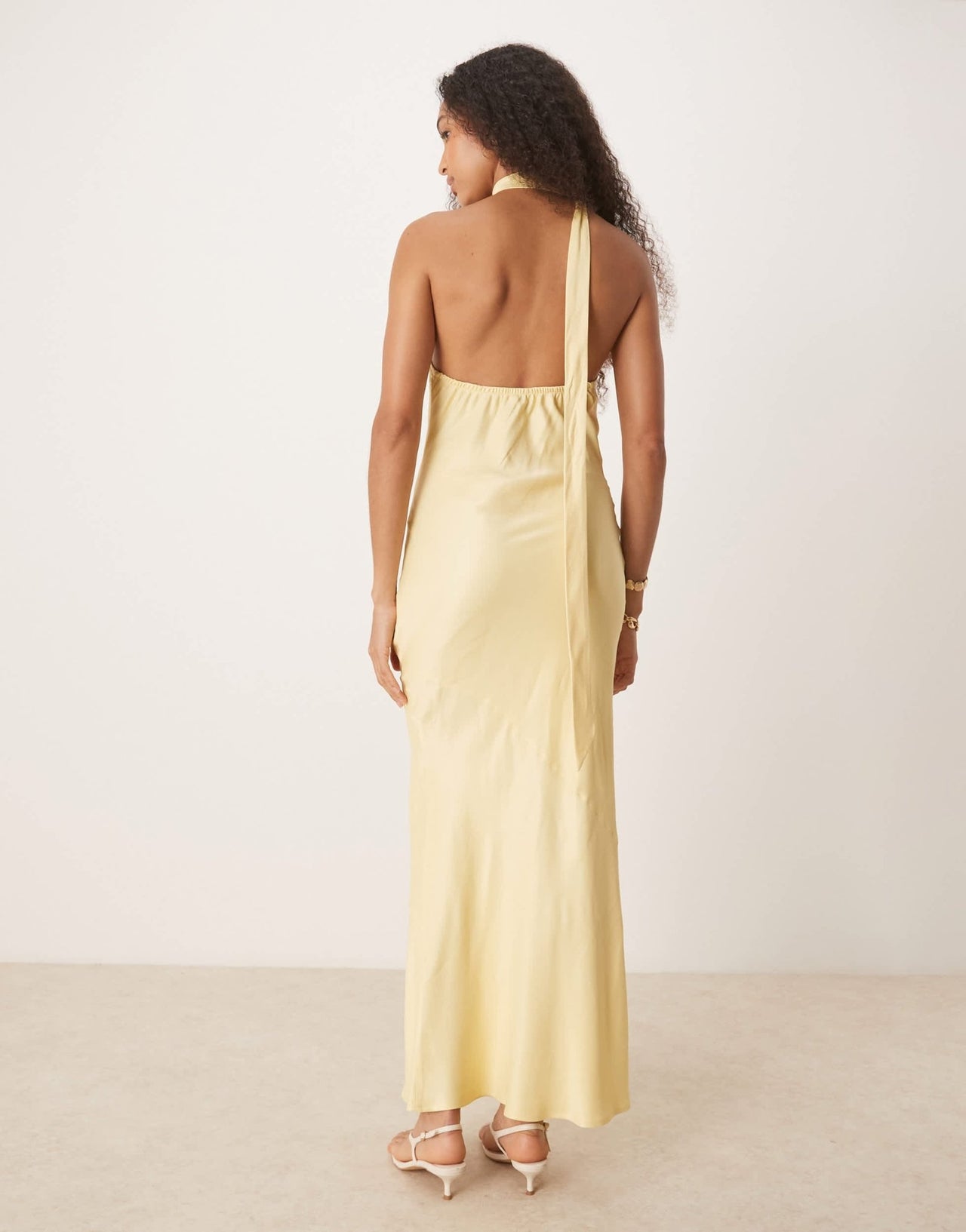 ASOS DESIGN satin tie neck detail maxi slip dress in buttermilk - ASOS Sample Sale