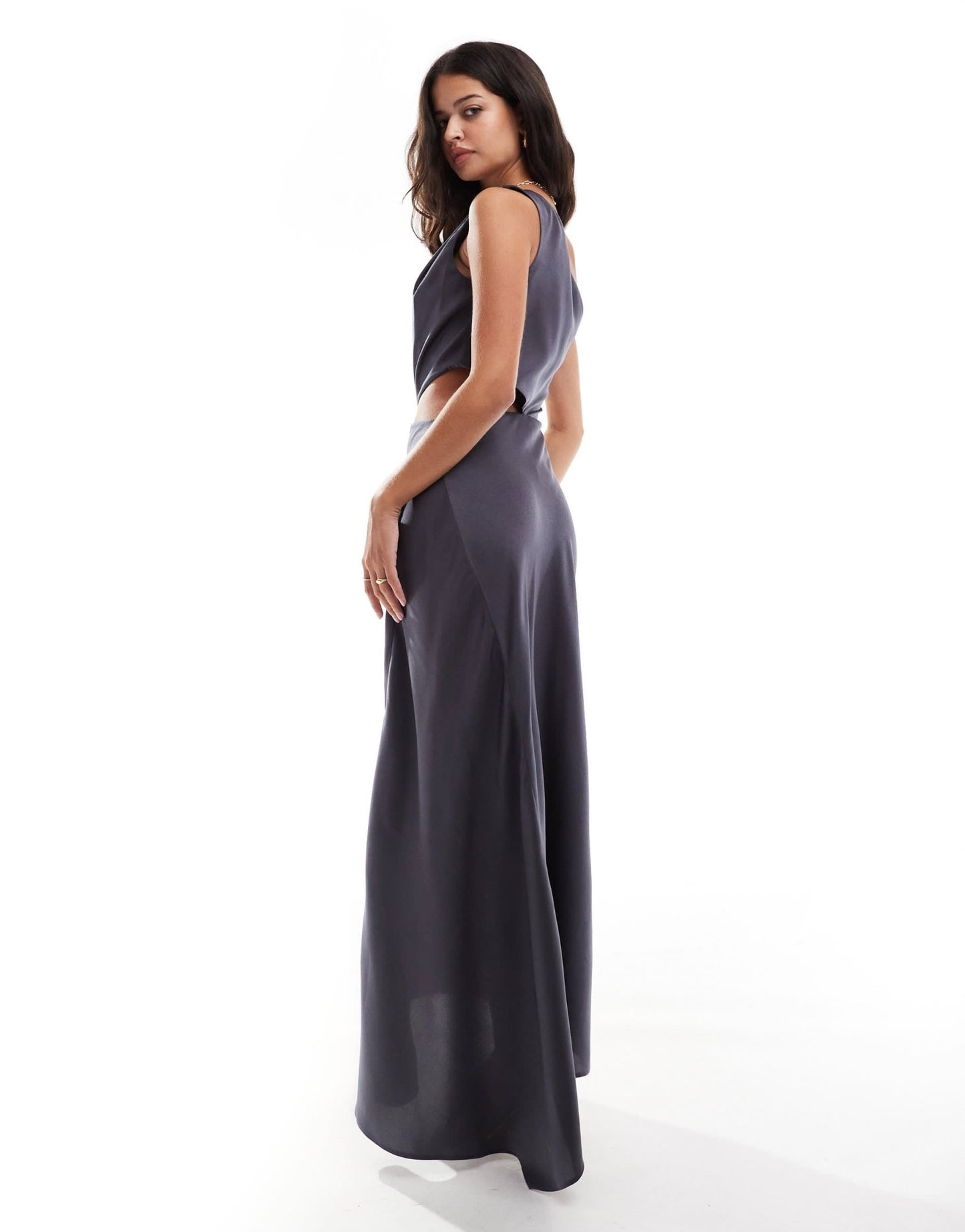 ASOS DESIGN satin twist strap cut out maxi dress in slate grey - ASOS Sample Sale