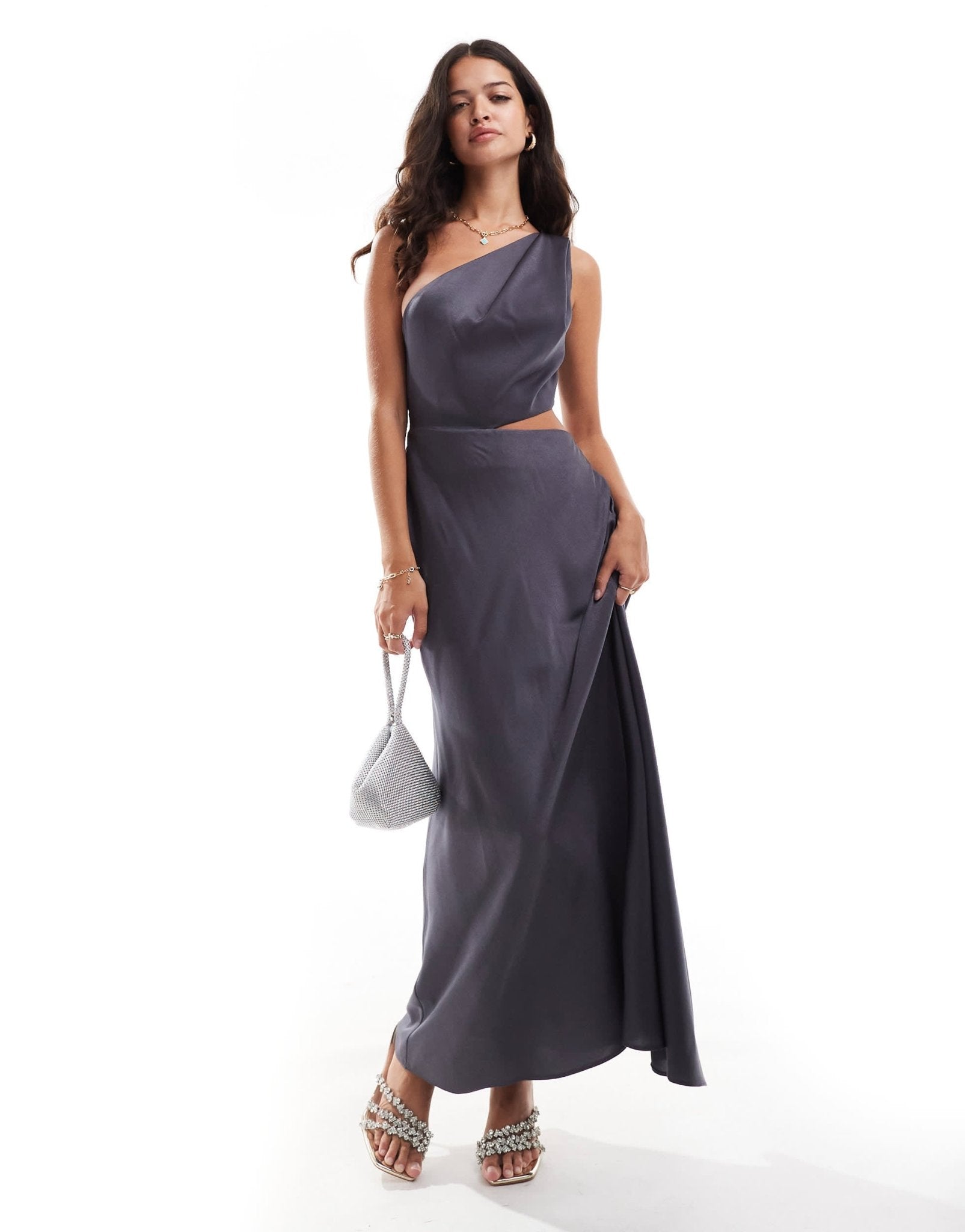 ASOS DESIGN satin twist strap cut out maxi dress in slate grey - ASOS Sample Sale